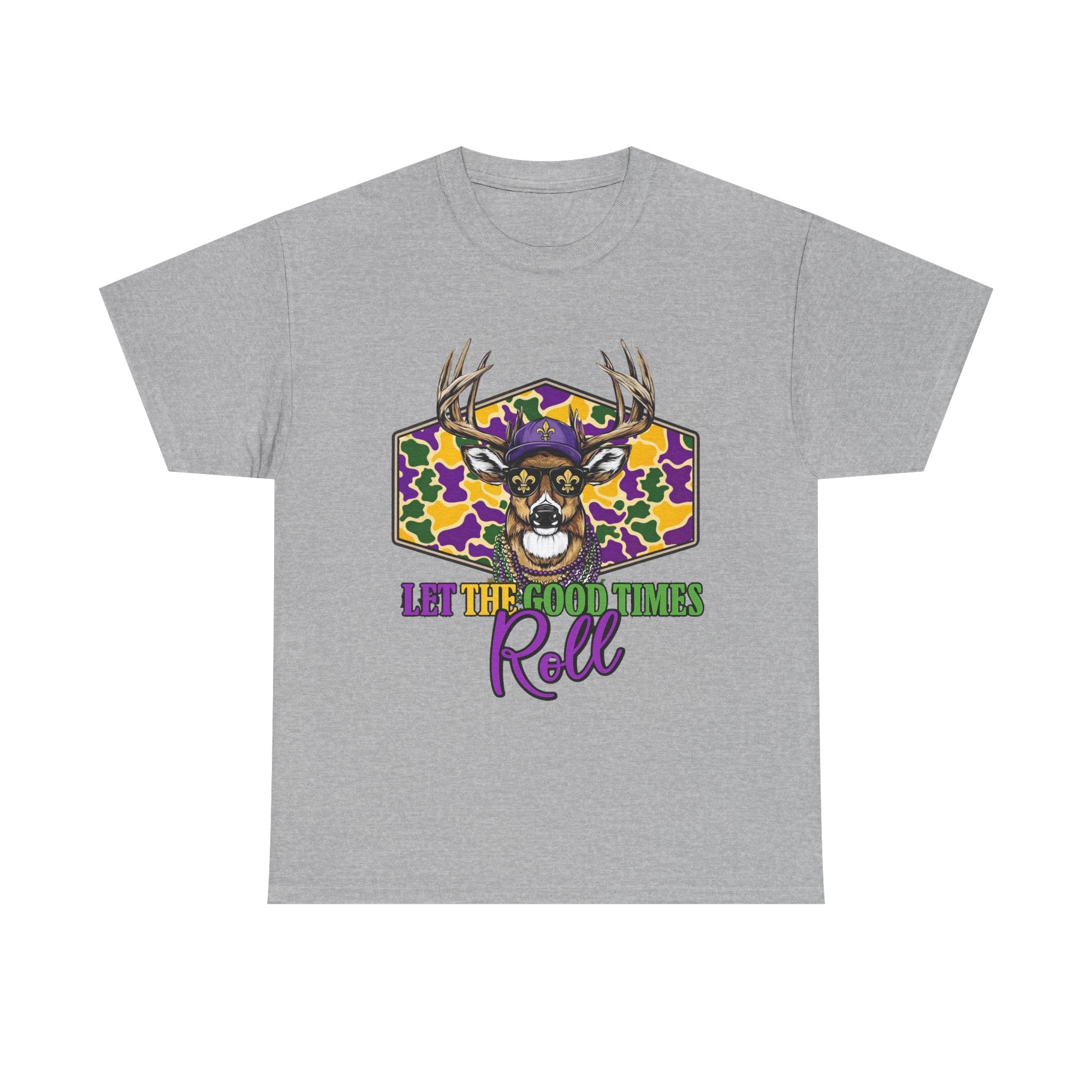 Mardi Gras Deer Tee — "Let the Good Times Roll" Cajun Party T-Shirt