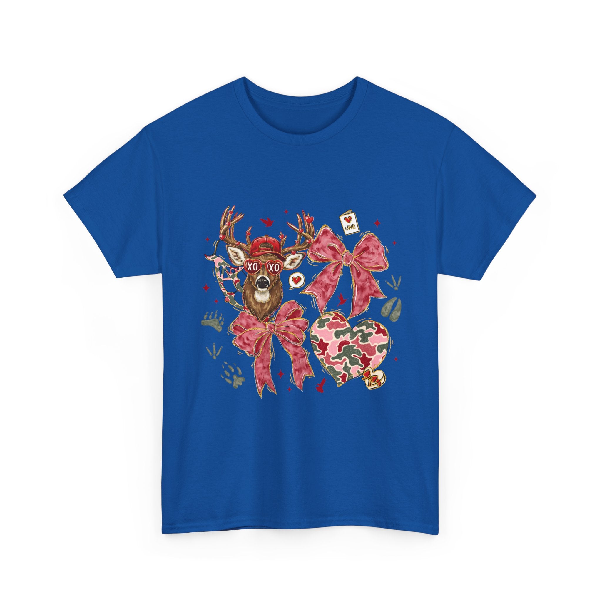 Valentine Reindeer Heart T-Shirt — Cute Floral Bow Love Graphic Tee