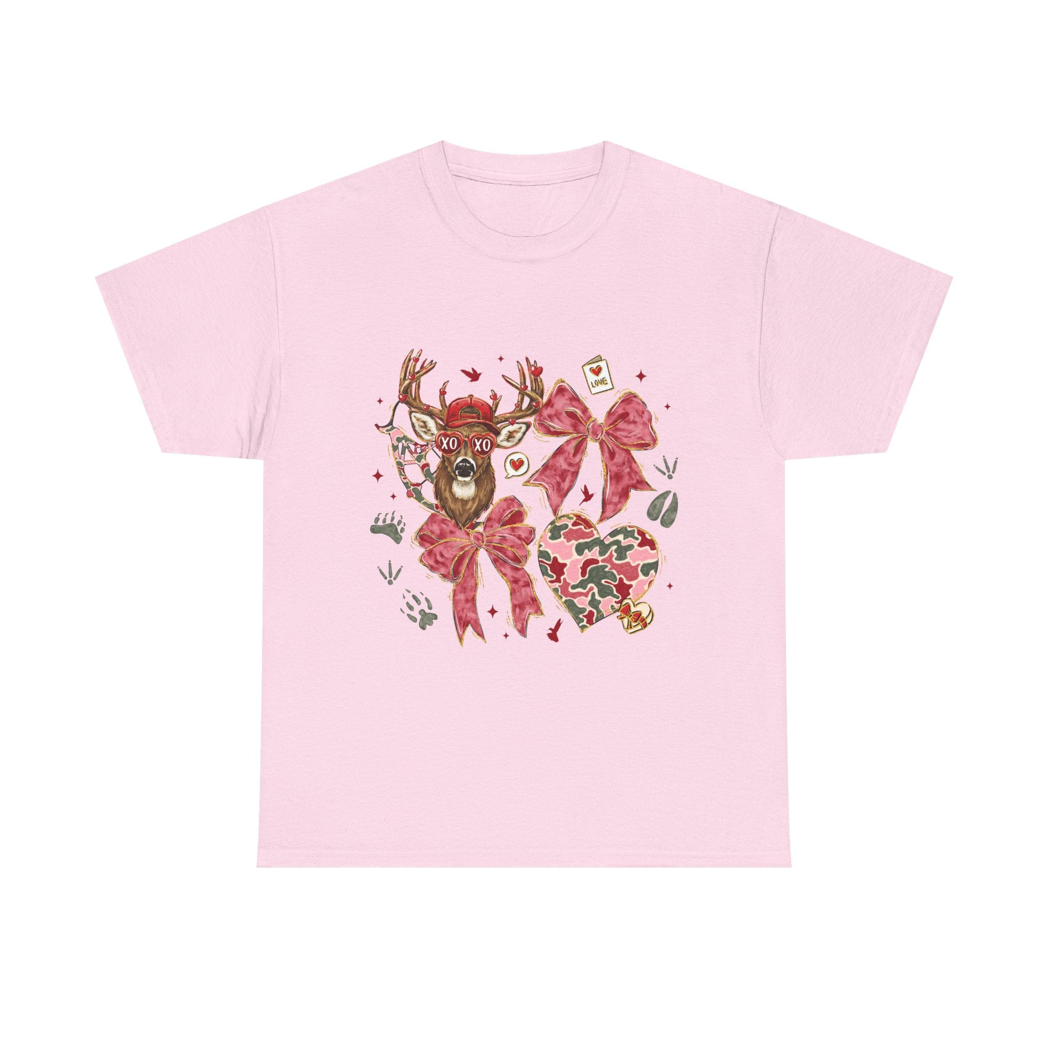 Valentine Reindeer Heart T-Shirt — Cute Floral Bow Love Graphic Tee