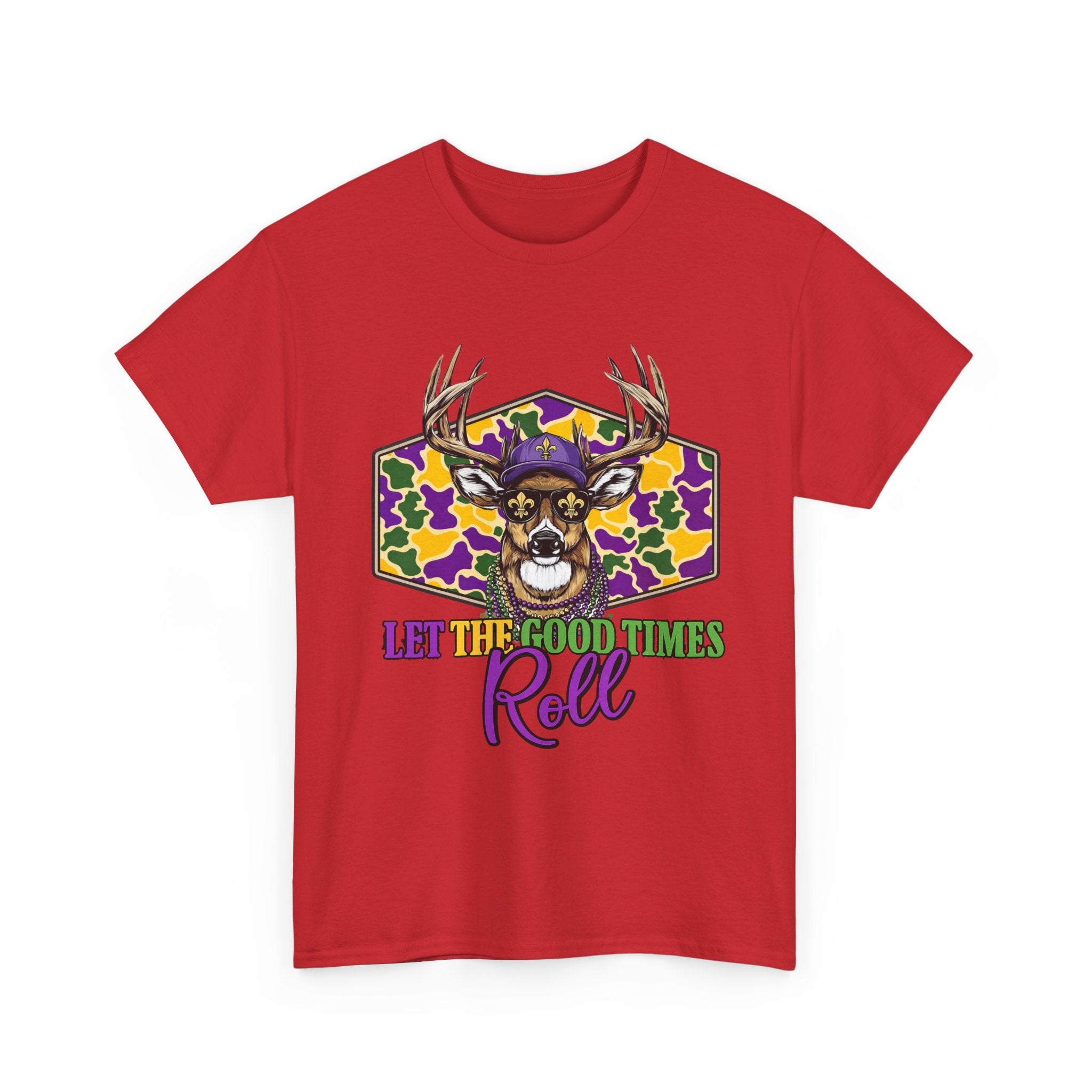 Mardi Gras Deer Tee — "Let the Good Times Roll" Cajun Party T-Shirt