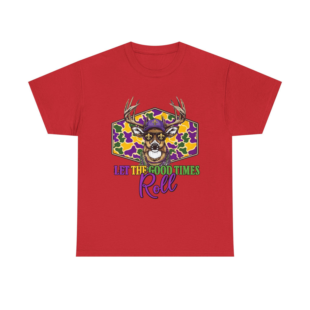 Mardi Gras Deer Tee — "Let the Good Times Roll" Cajun Party T-Shirt