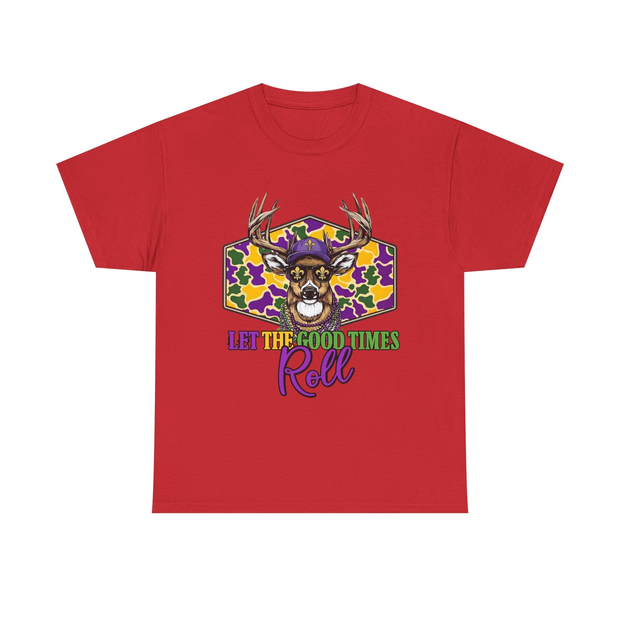 Mardi Gras Deer Tee — "Let the Good Times Roll" Cajun Party T-Shirt