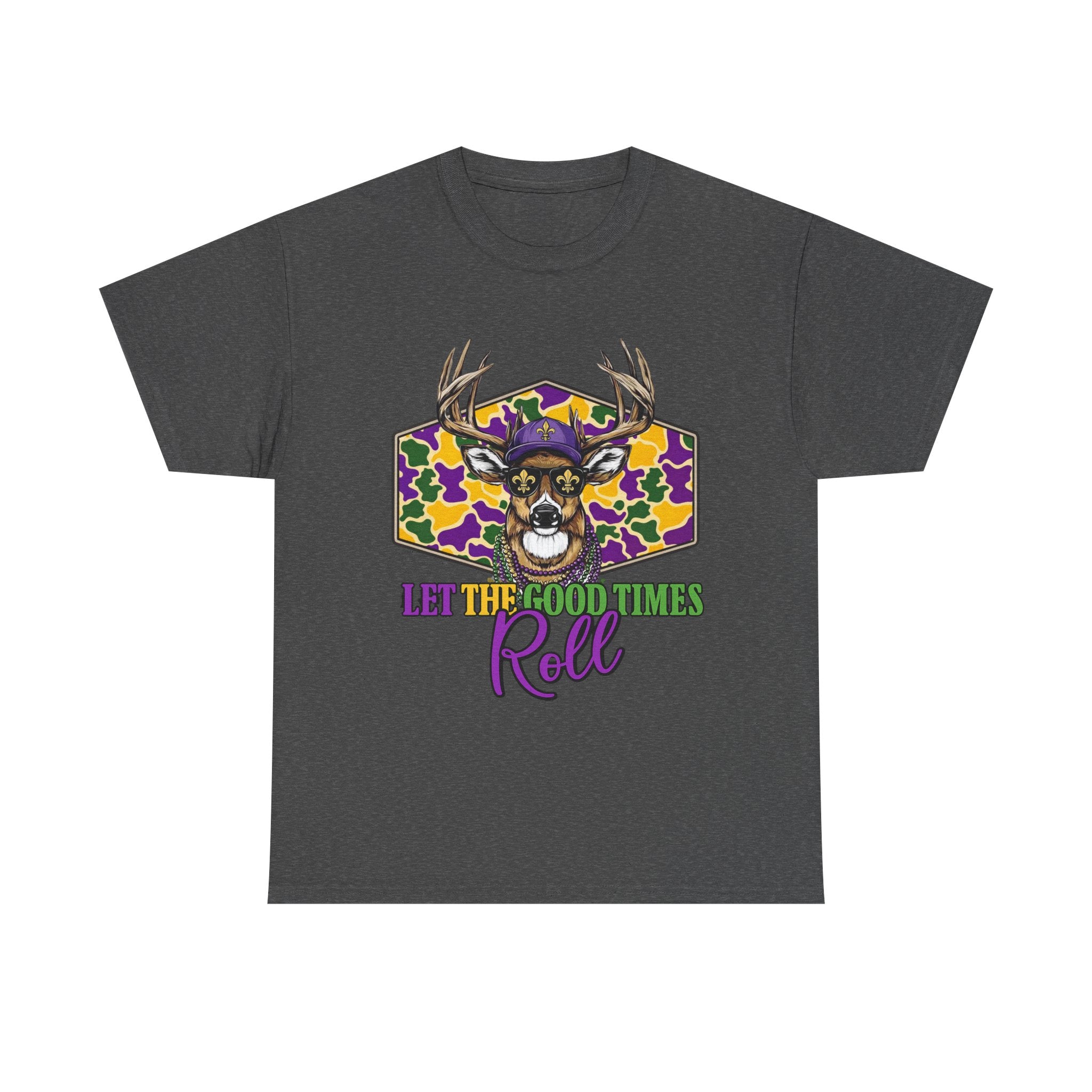 Mardi Gras Deer Tee — "Let the Good Times Roll" Cajun Party T-Shirt