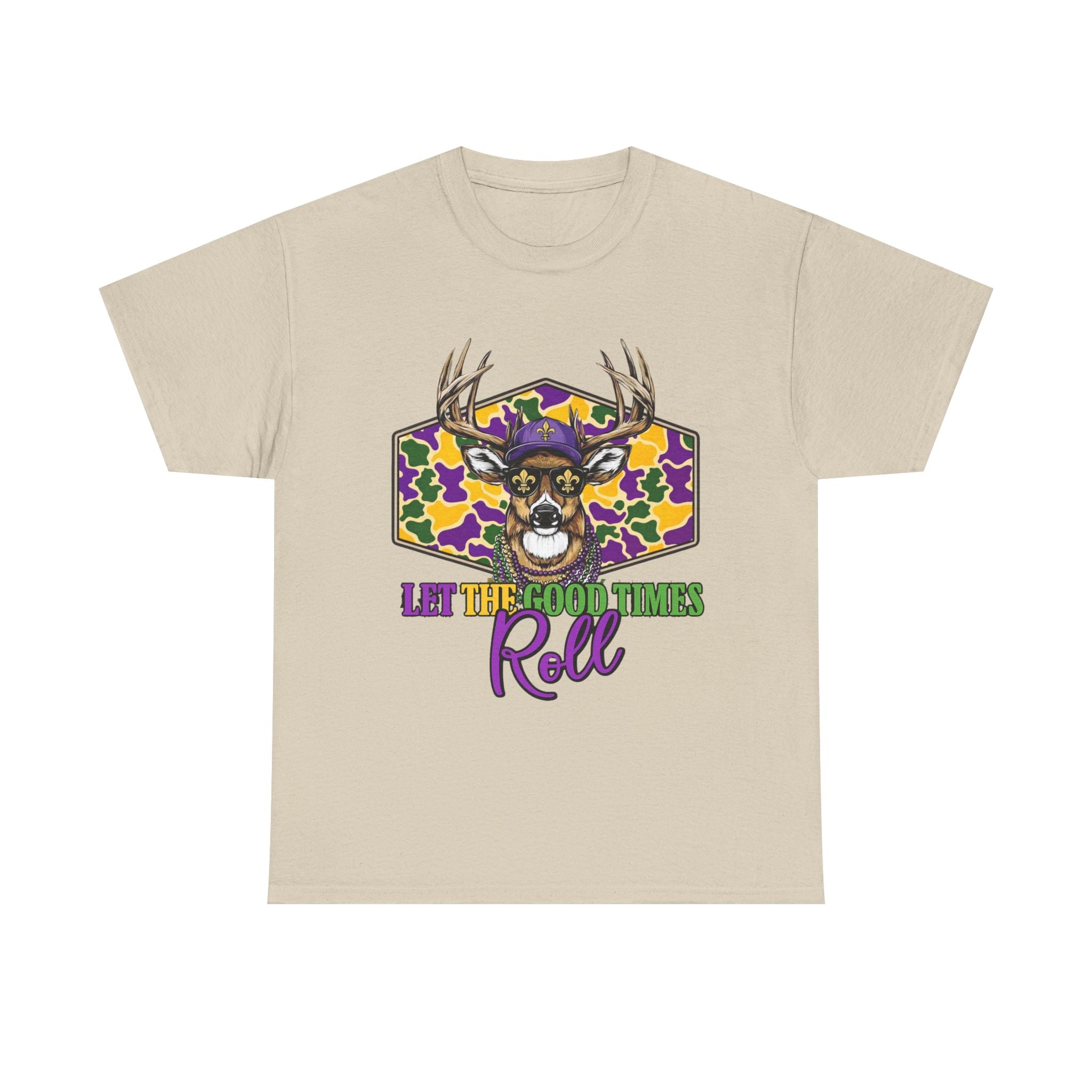 Mardi Gras Deer Tee — "Let the Good Times Roll" Cajun Party T-Shirt
