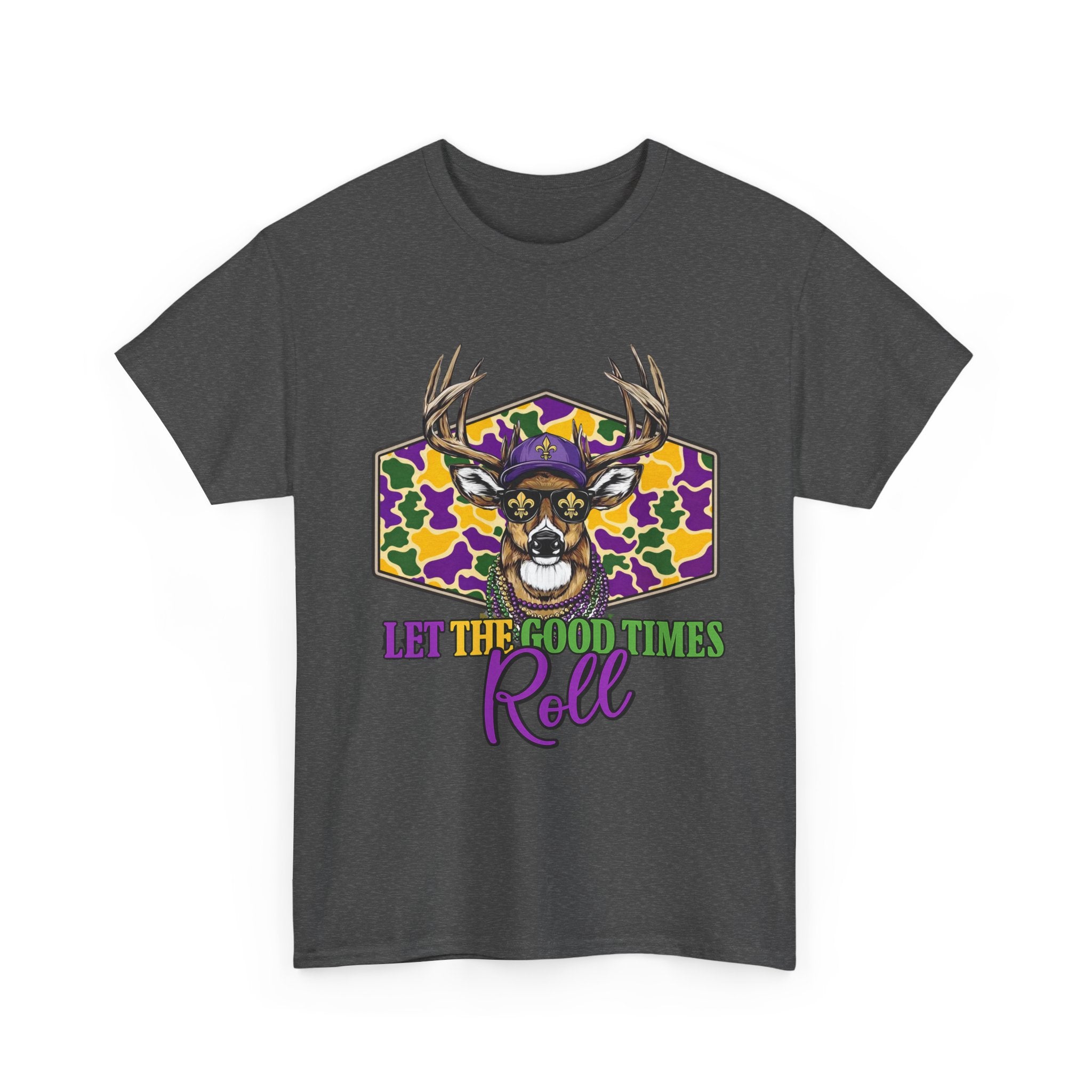 Mardi Gras Deer Tee — "Let the Good Times Roll" Cajun Party T-Shirt