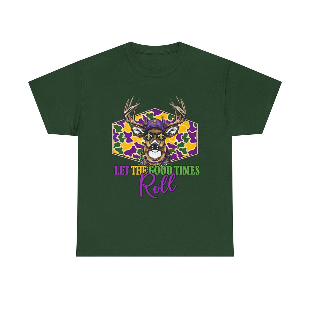 Mardi Gras Deer Tee — "Let the Good Times Roll" Cajun Party T-Shirt