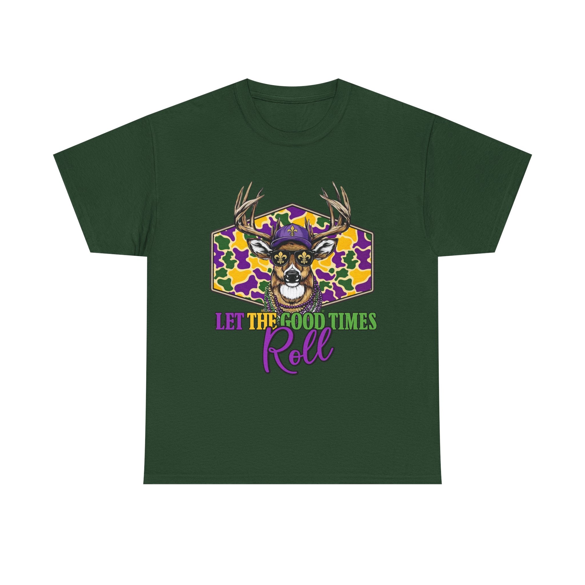 Mardi Gras Deer Tee — "Let the Good Times Roll" Cajun Party T-Shirt