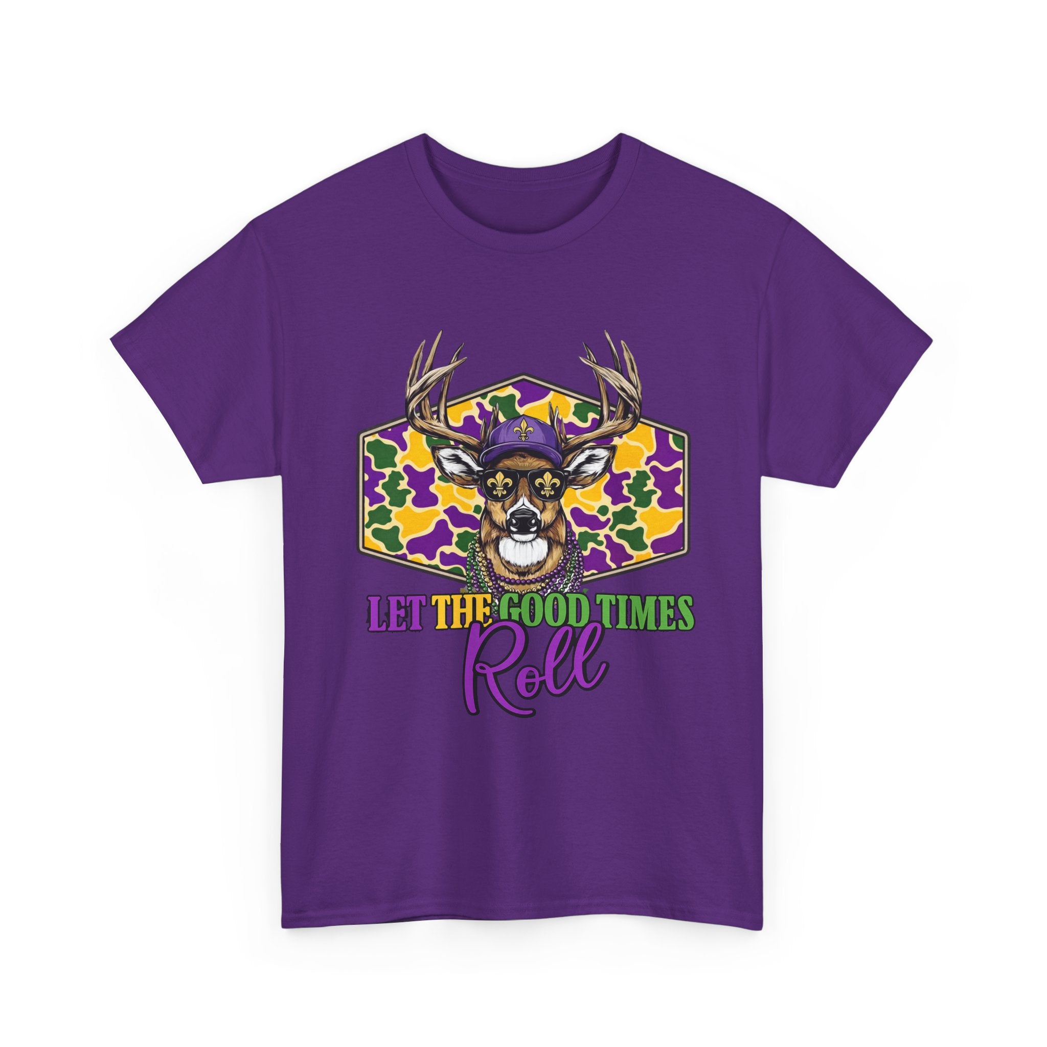 Mardi Gras Deer Tee — "Let the Good Times Roll" Cajun Party T-Shirt