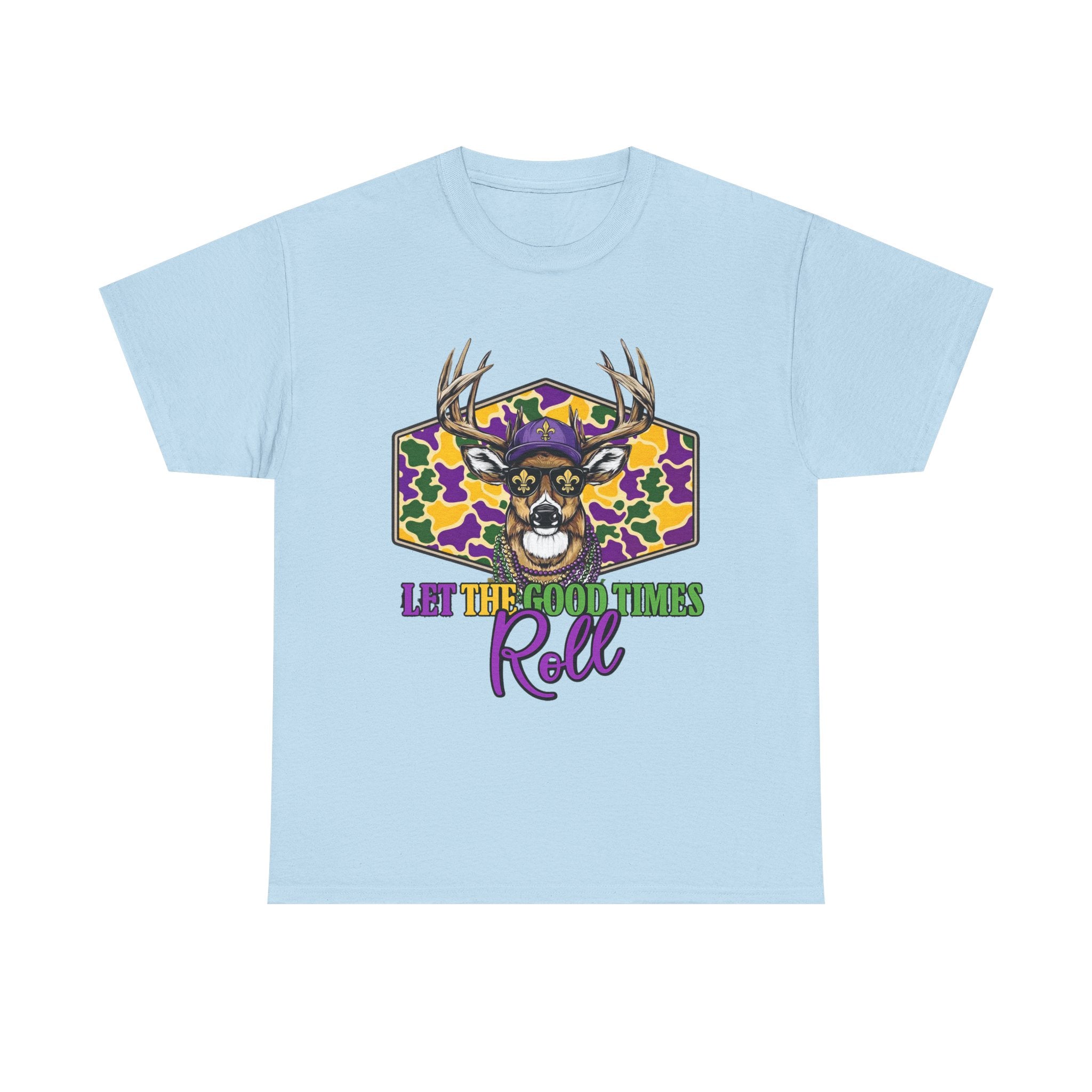Mardi Gras Deer Tee — "Let the Good Times Roll" Cajun Party T-Shirt