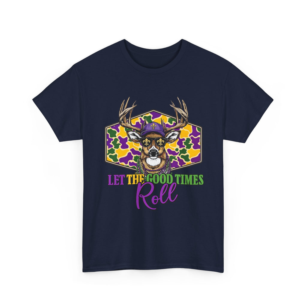 Mardi Gras Deer Tee — "Let the Good Times Roll" Cajun Party T-Shirt