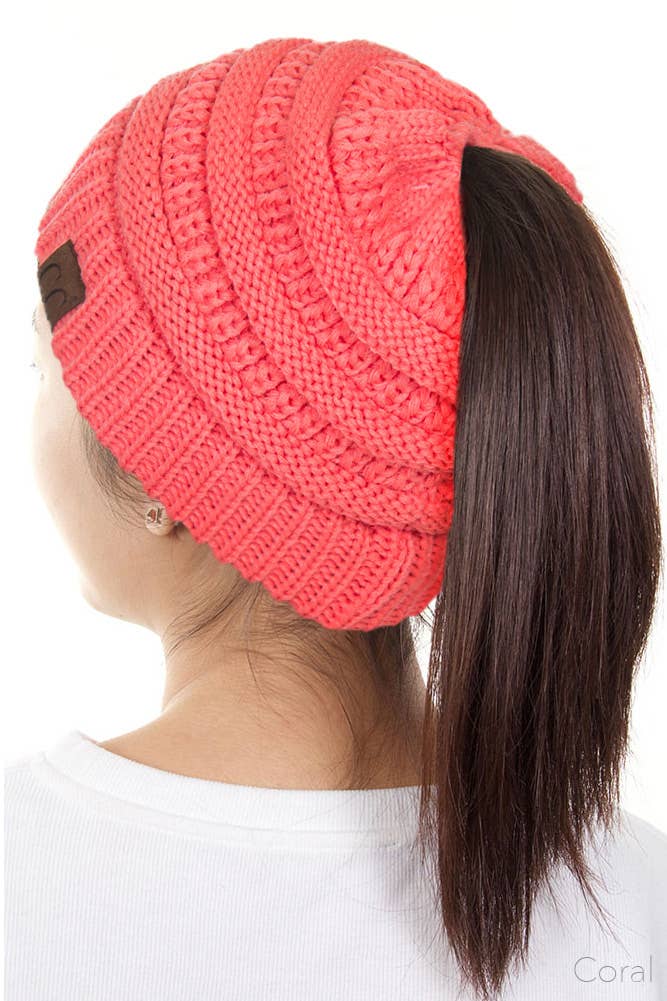 Solid Color Ponytail Messy Bun Beanie