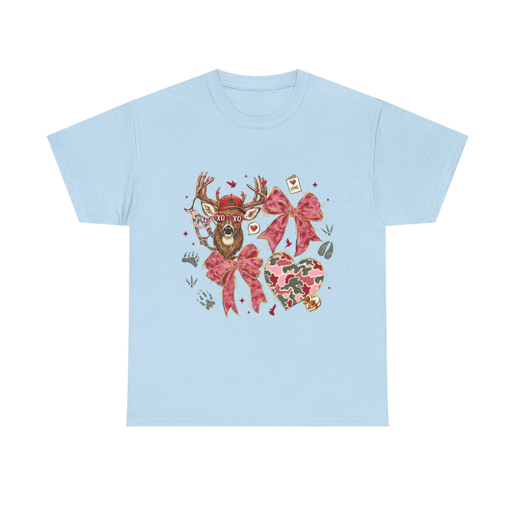 Valentine Reindeer Heart T-Shirt — Cute Floral Bow Love Graphic Tee