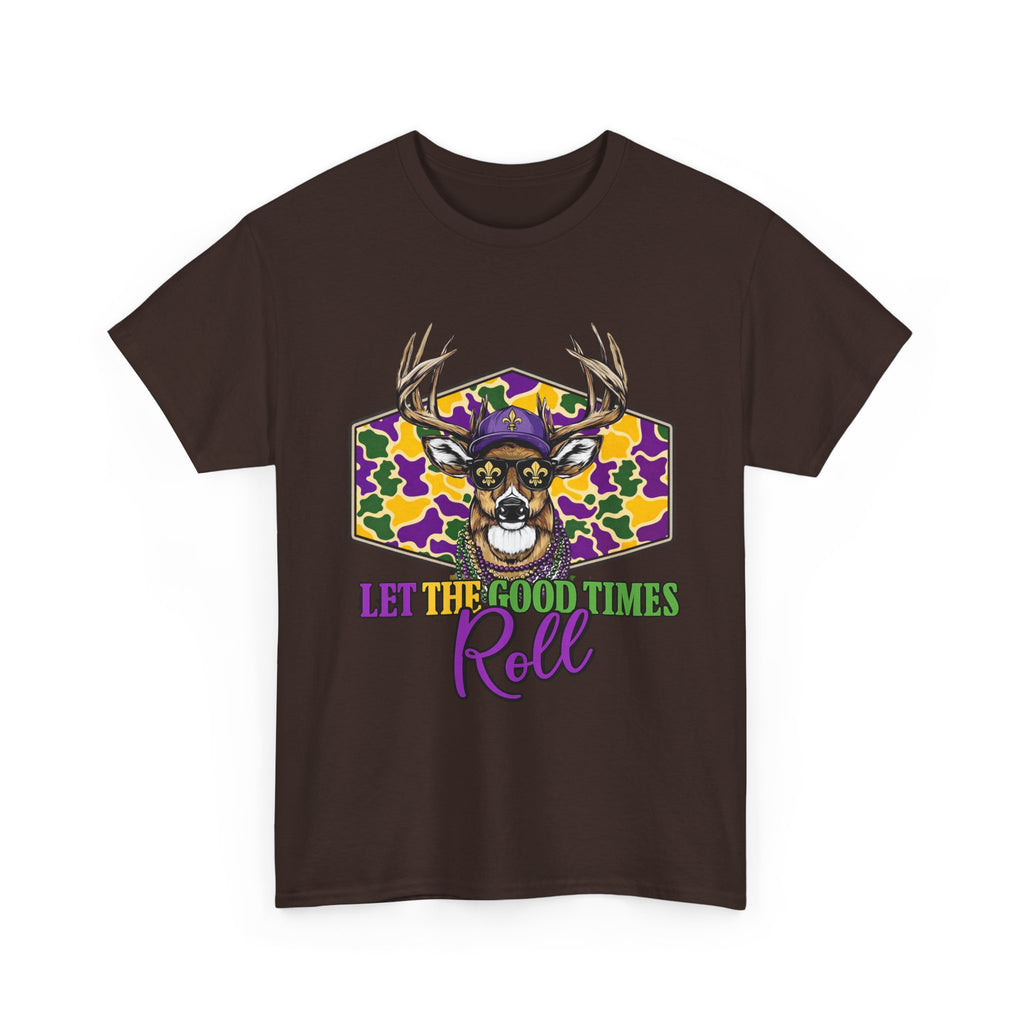 Mardi Gras Deer Tee — "Let the Good Times Roll" Cajun Party T-Shirt