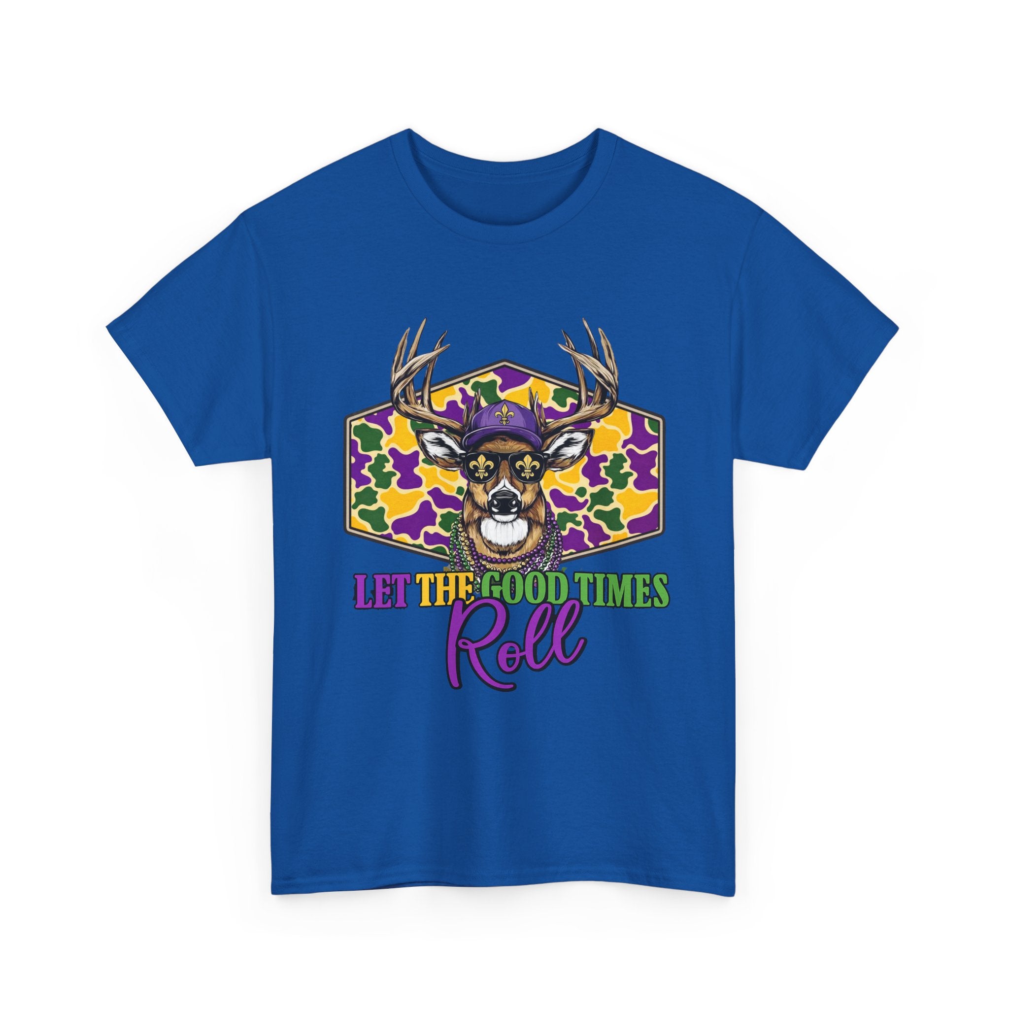 Mardi Gras Deer Tee — "Let the Good Times Roll" Cajun Party T-Shirt