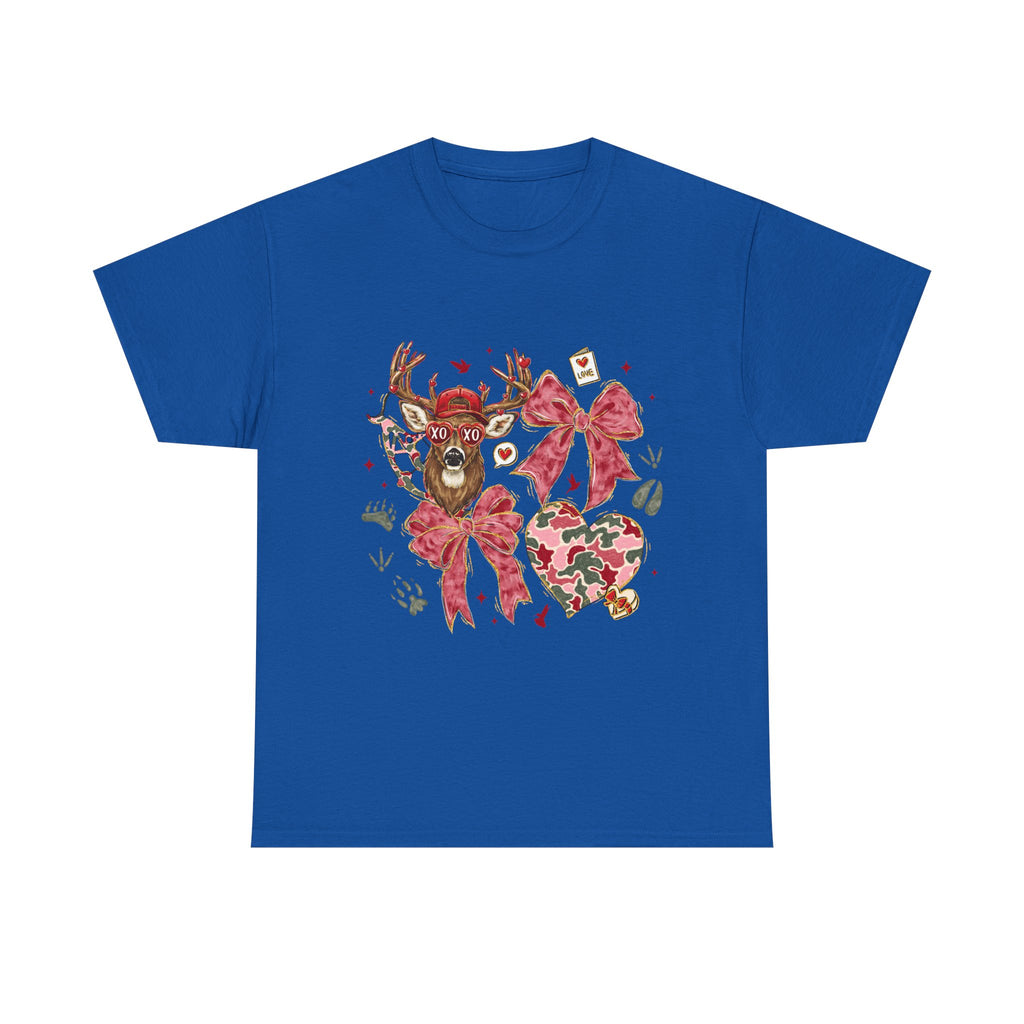 Valentine Reindeer Heart T-Shirt — Cute Floral Bow Love Graphic Tee