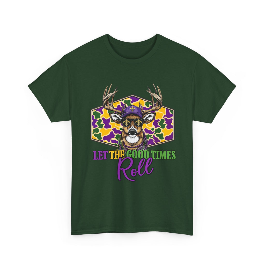 Mardi Gras Deer Tee — "Let the Good Times Roll" Cajun Party T-Shirt