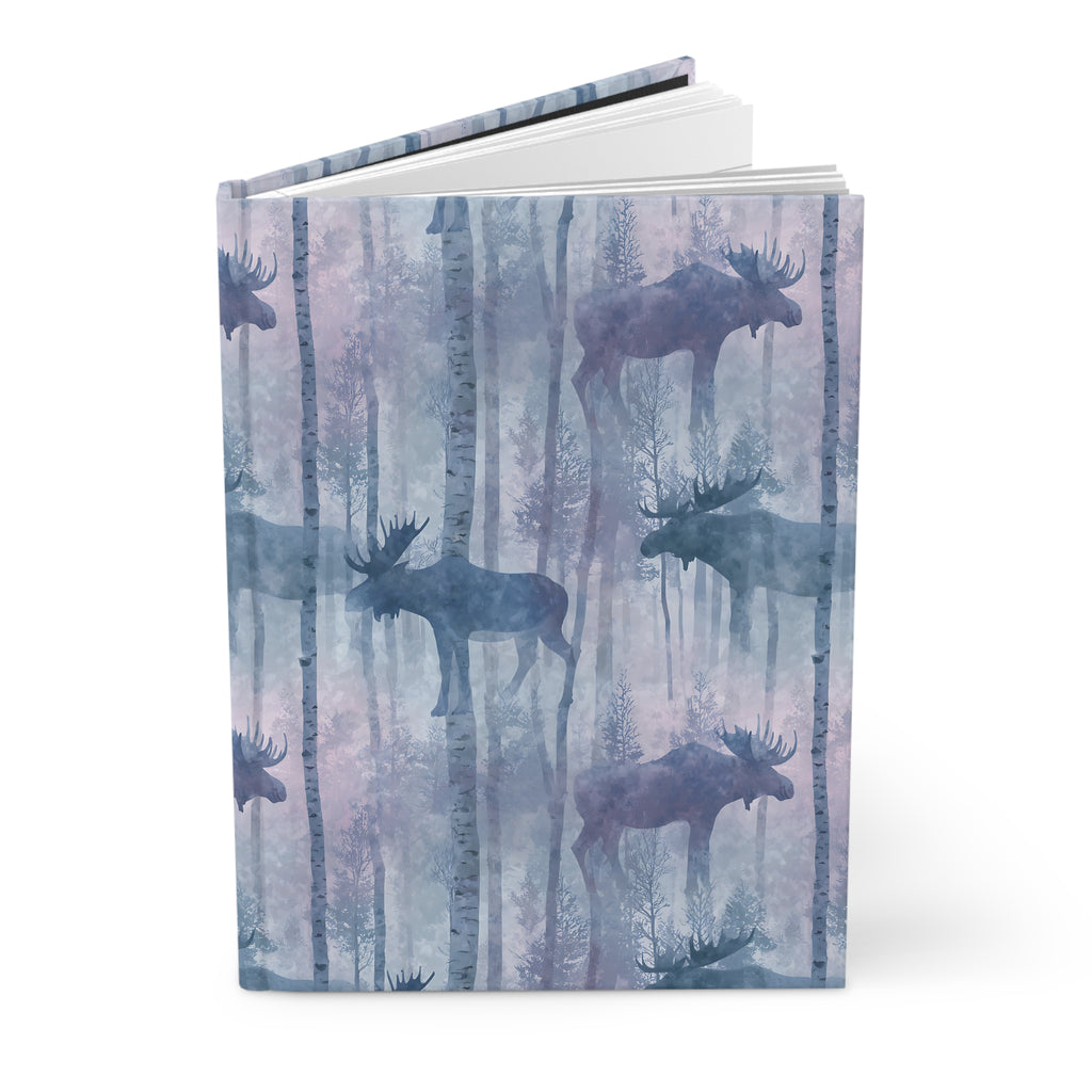 Moose Forest Hardcover Journal — Watercolor Woodland Notebook