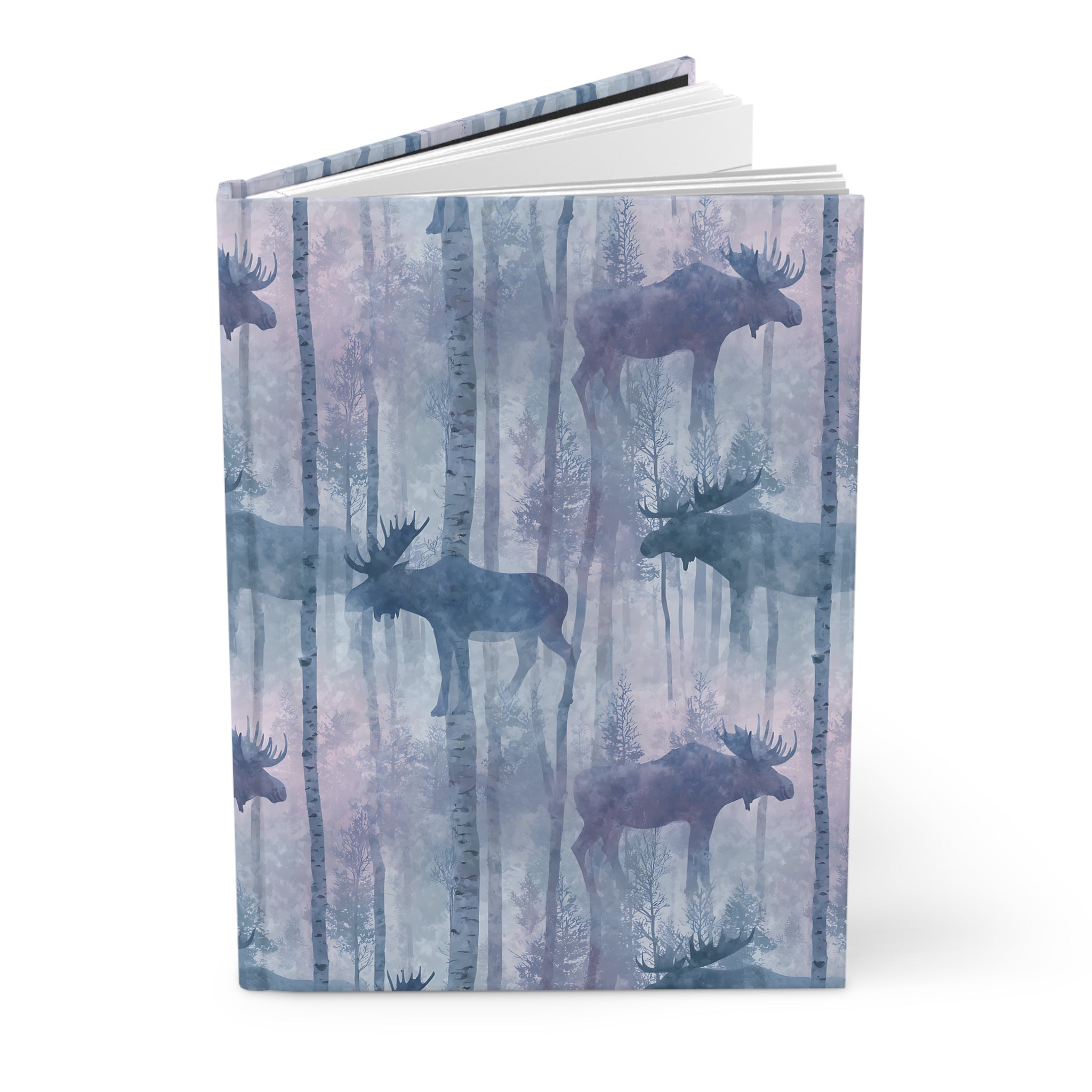 Moose Forest Hardcover Journal — Watercolor Woodland Notebook