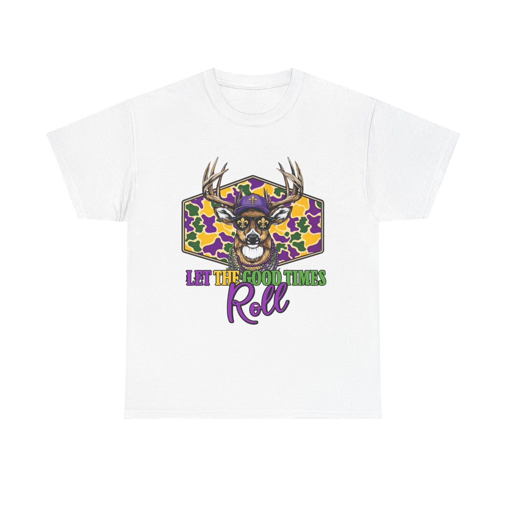 Mardi Gras Deer Tee — "Let the Good Times Roll" Cajun Party T-Shirt