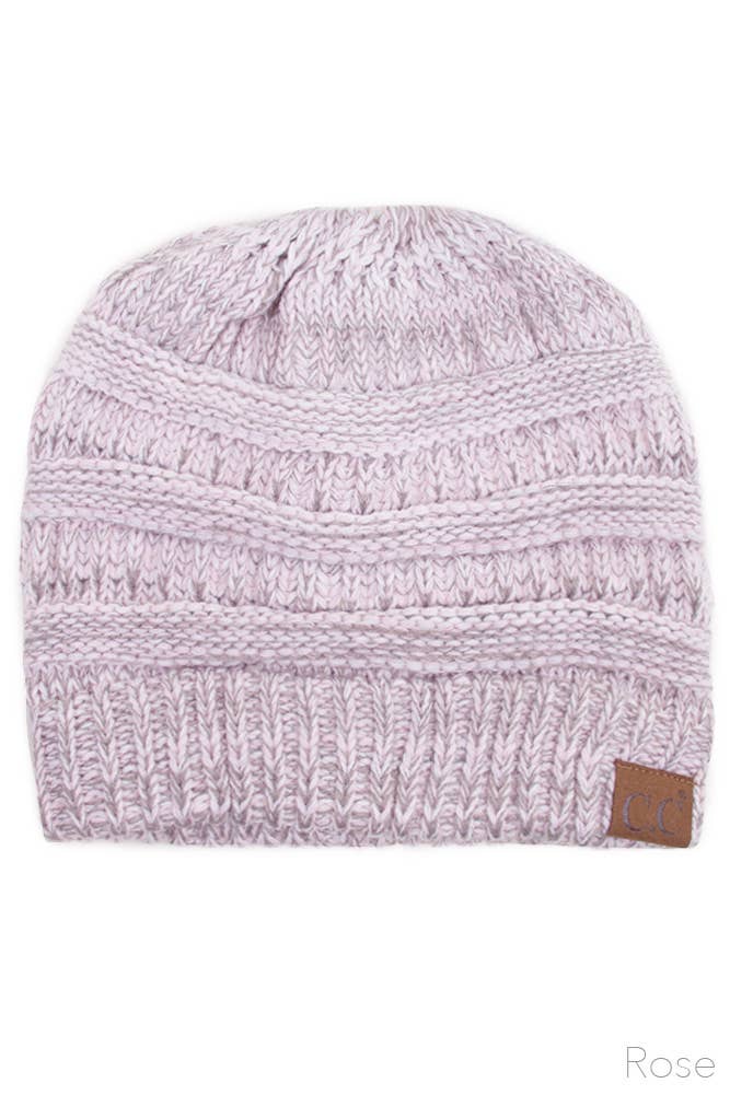 Mix Color Knit Ponytail Messy Bun Beanie