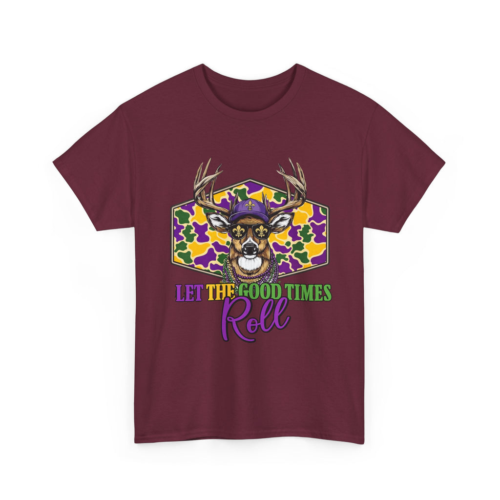 Mardi Gras Deer Tee — "Let the Good Times Roll" Cajun Party T-Shirt