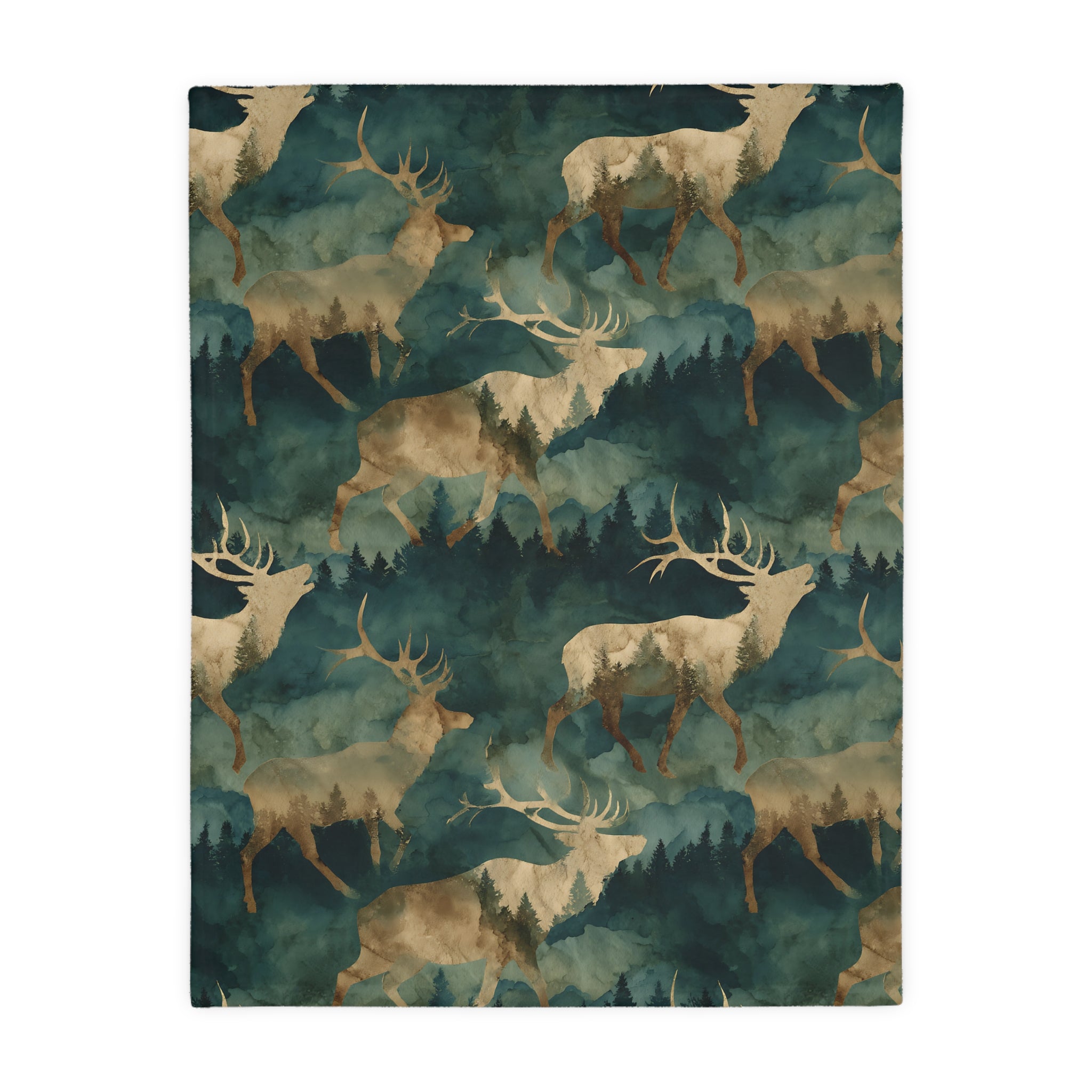 Rustic Elk Forest Velvet Microfiber Blanket — Two-Sided Deer Print, Cozy Cabin Throw