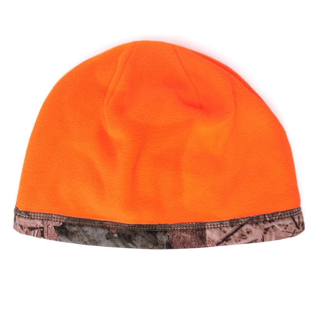 QuietWear Reversible Fleece Beanie - Camo and Blaze Orange
