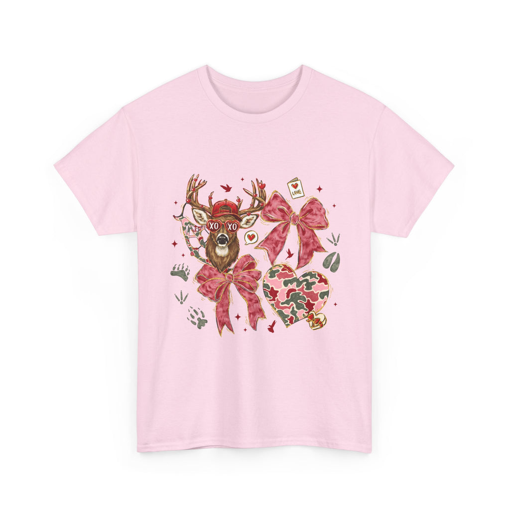 Valentine Reindeer Heart T-Shirt — Cute Floral Bow Love Graphic Tee