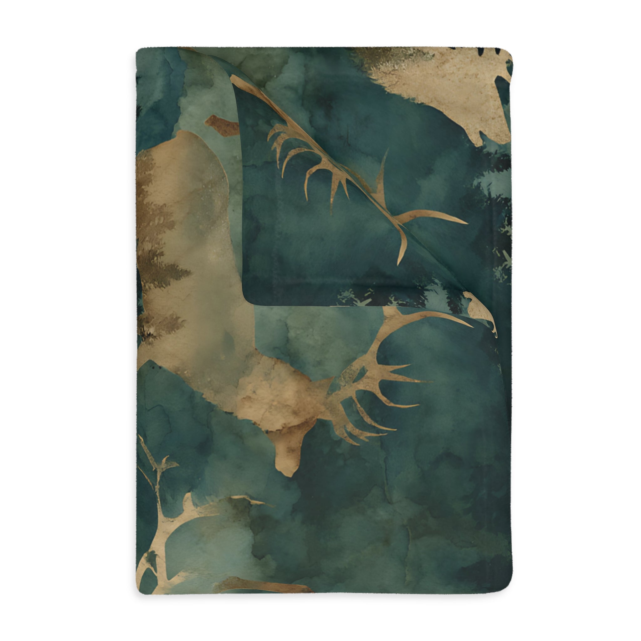 Rustic Elk Forest Velvet Microfiber Blanket — Two-Sided Deer Print, Cozy Cabin Throw