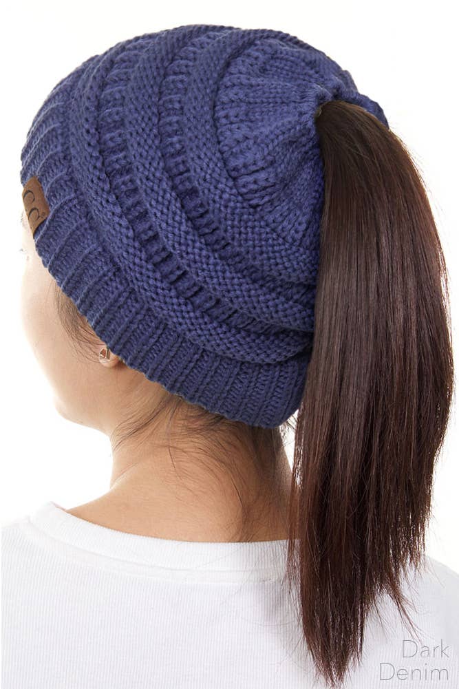 Solid Color Ponytail Messy Bun Beanie