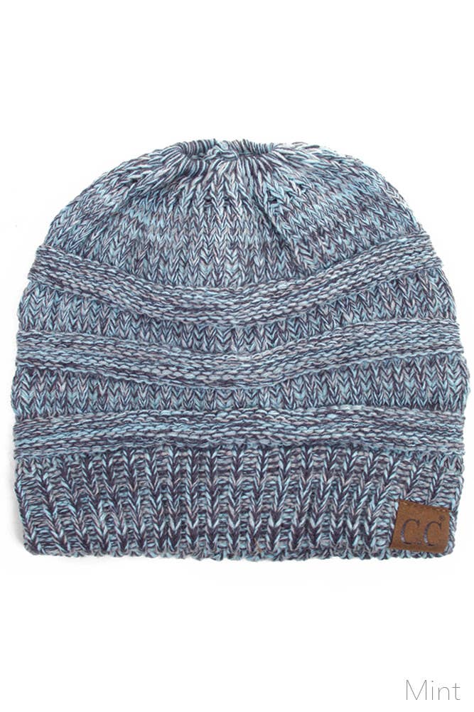 Mix Color Knit Ponytail Messy Bun Beanie