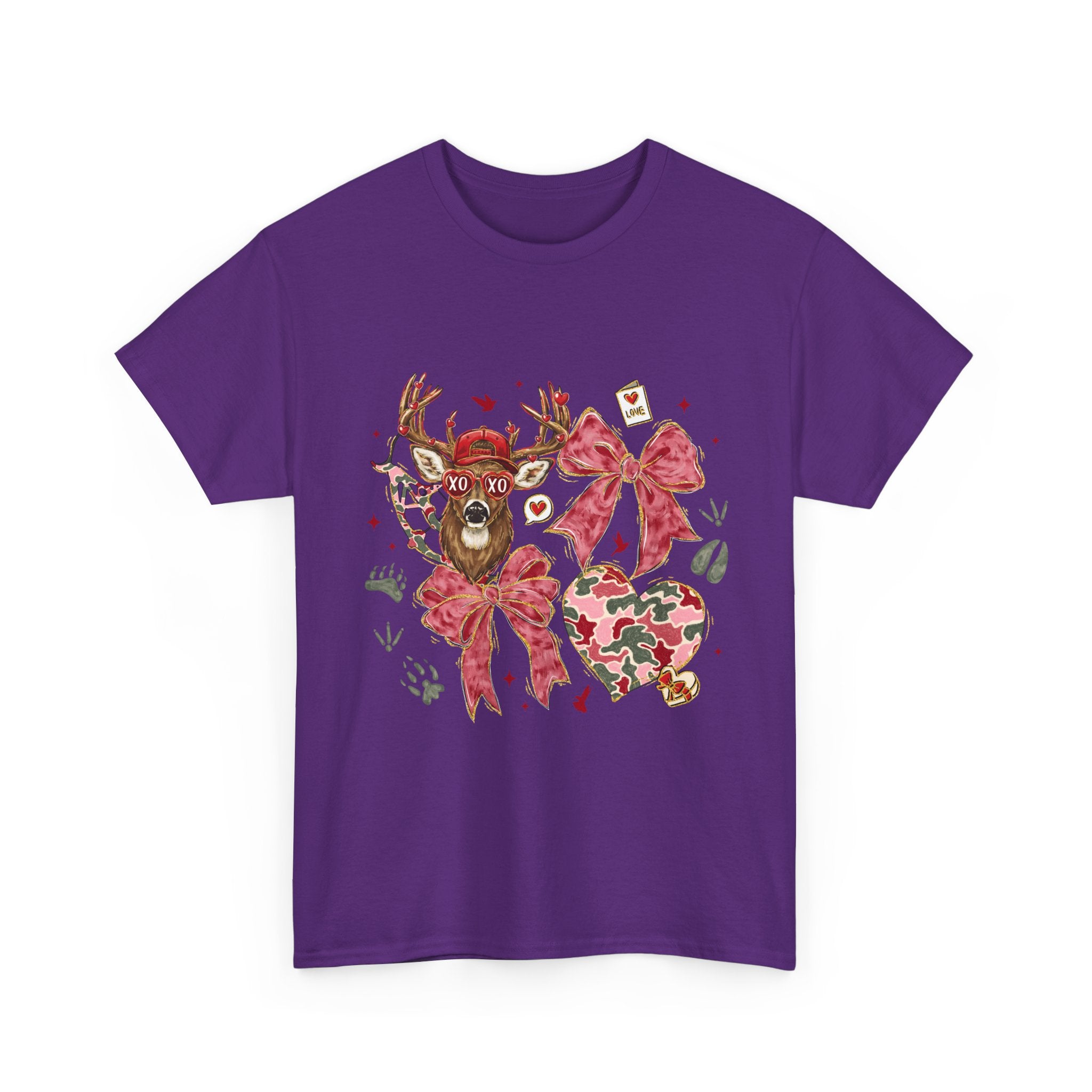Valentine Reindeer Heart T-Shirt — Cute Floral Bow Love Graphic Tee