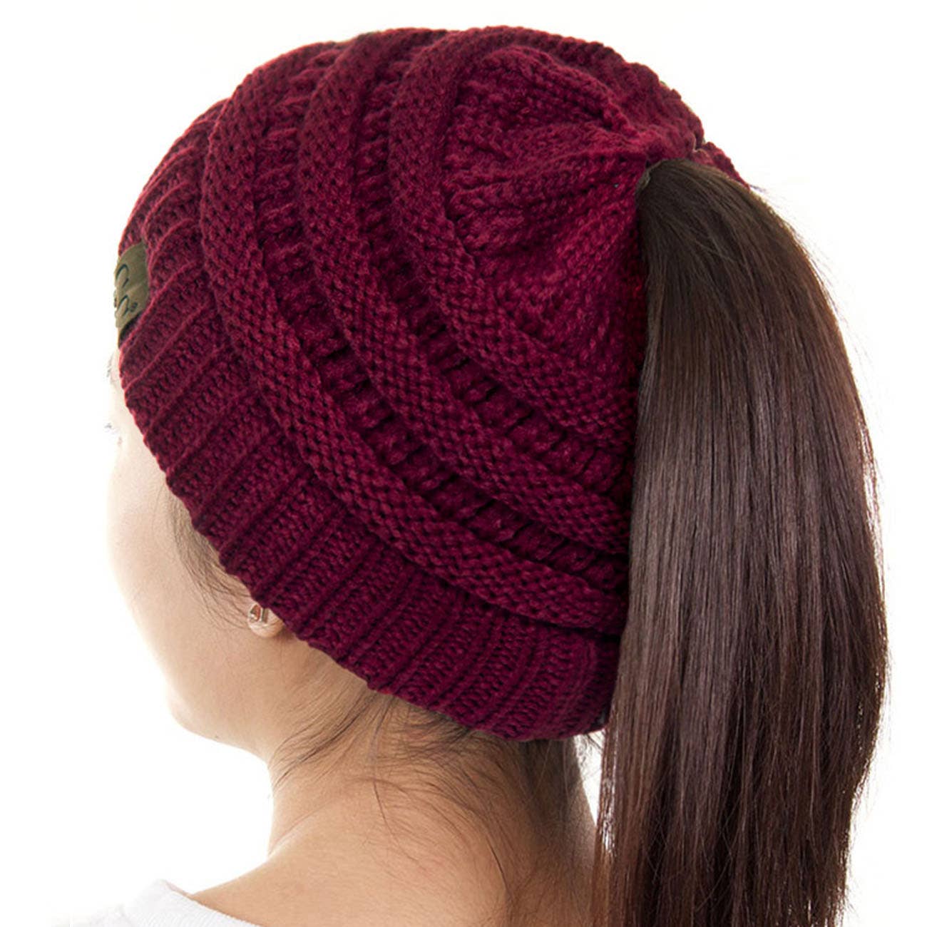 Solid Color Ponytail Messy Bun Beanie
