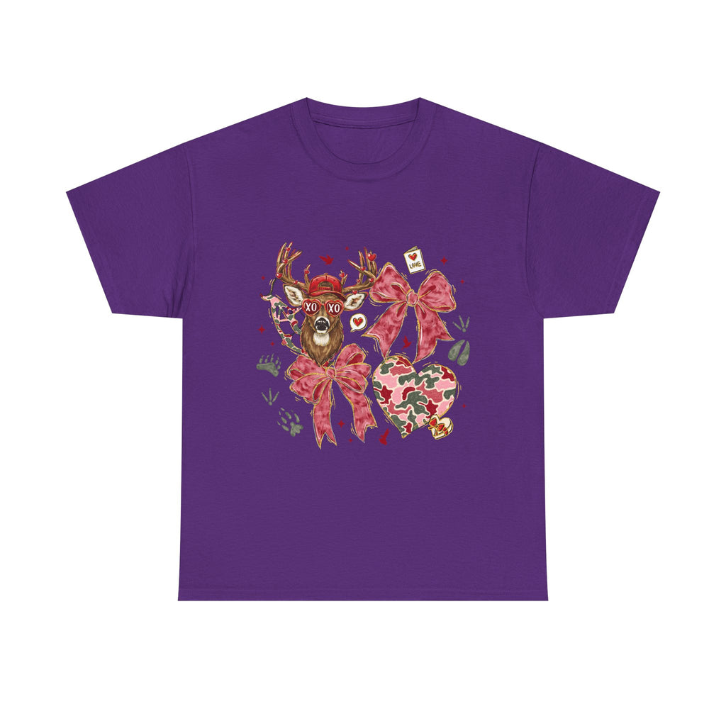 Valentine Reindeer Heart T-Shirt — Cute Floral Bow Love Graphic Tee