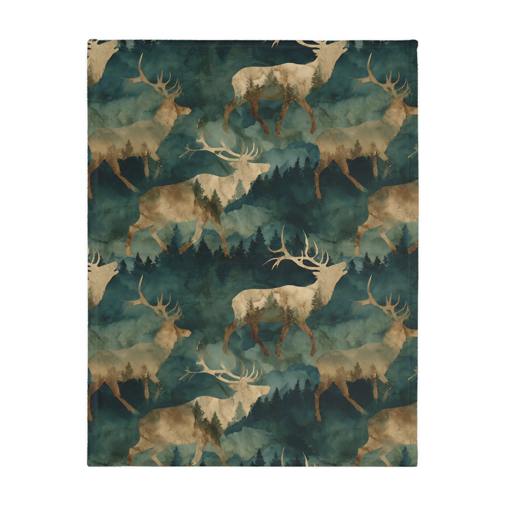 Rustic Elk Forest Velvet Microfiber Blanket — Two-Sided Deer Print, Cozy Cabin Throw