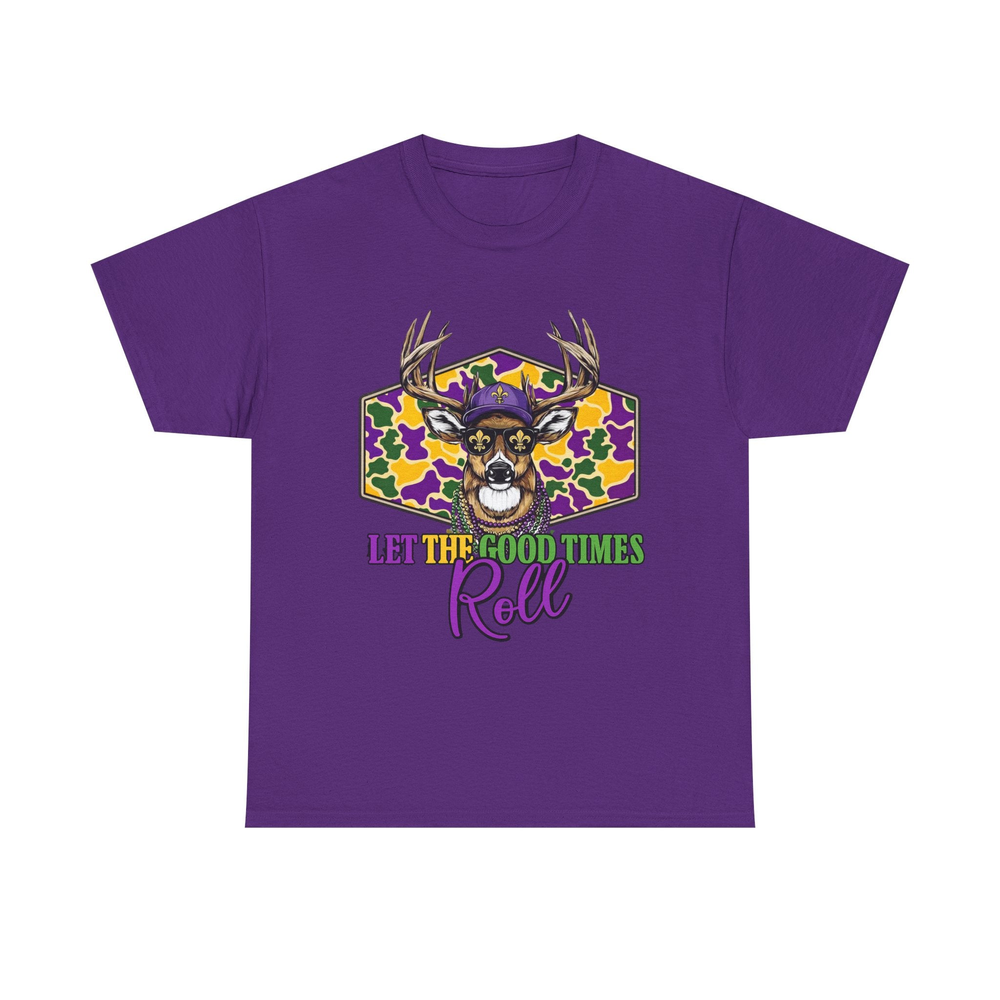 Mardi Gras Deer Tee — "Let the Good Times Roll" Cajun Party T-Shirt