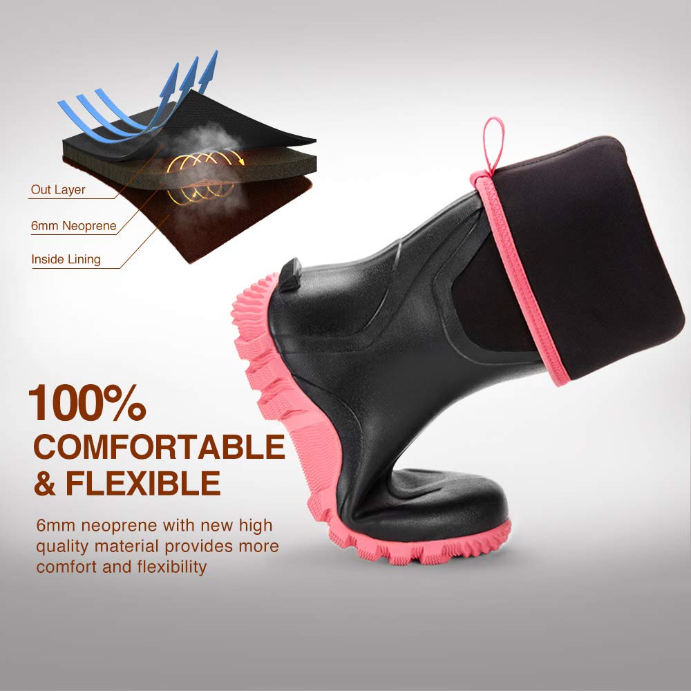TIDEWE Rubber Boots for Women with Steel Shank, Waterproof Rain Boots Multi-Season, 6mm Neoprene Sturdy Rubber Outdoor Hunting Boots Next Camo G2 (Pink & Green)