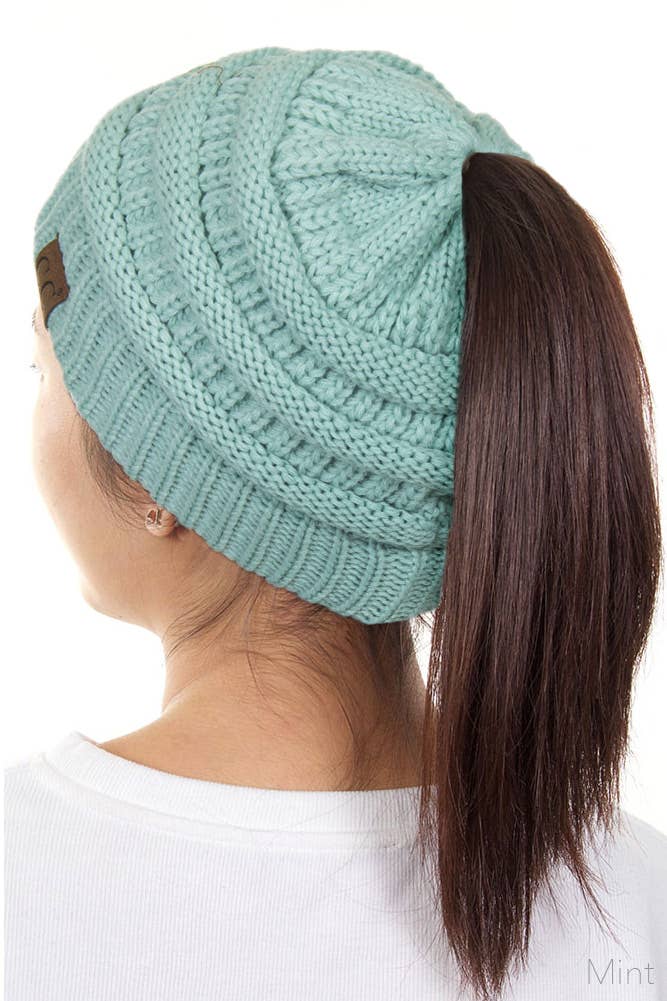 Solid Color Ponytail Messy Bun Beanie