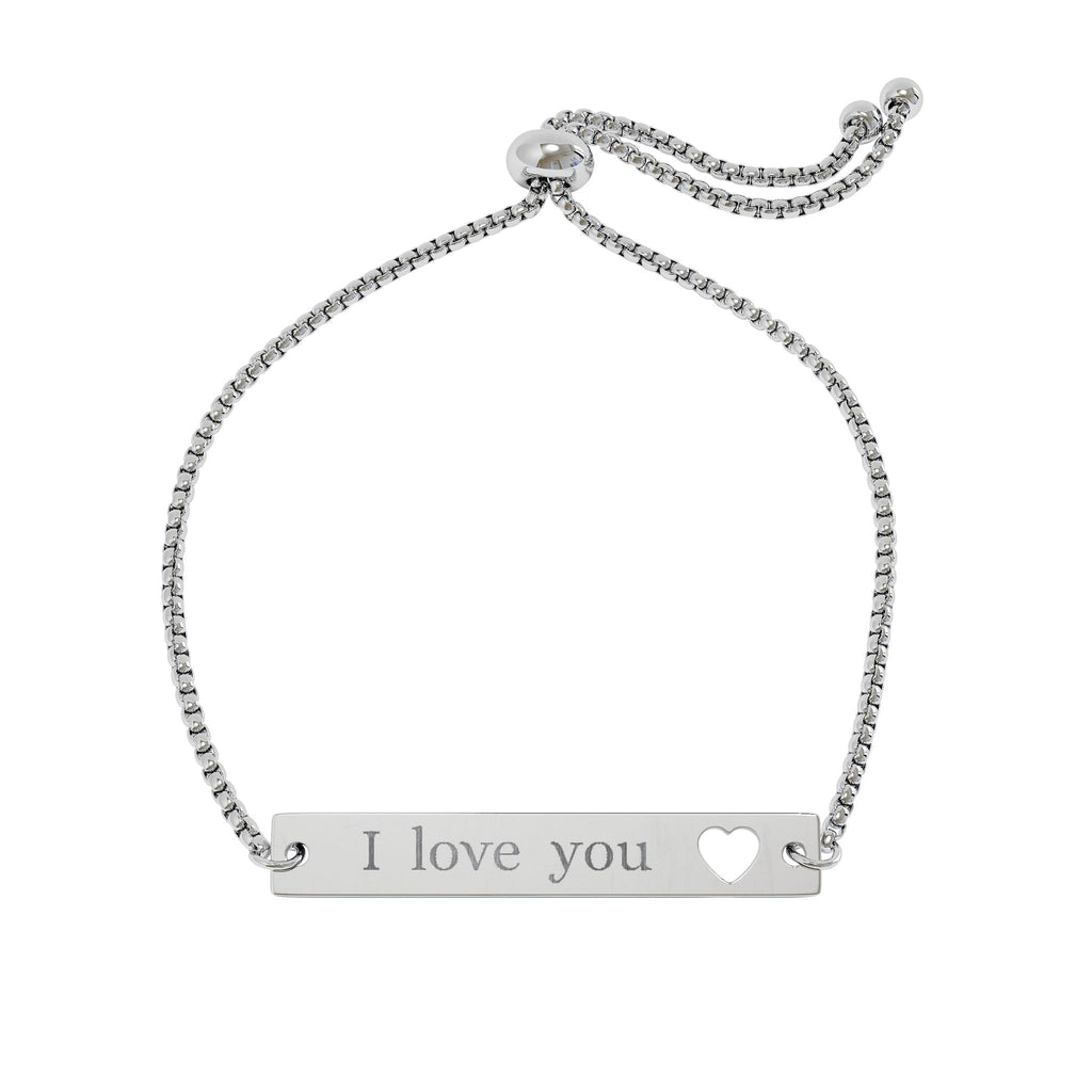 Engravable Heart Bar Bracelet – Adjustable "I love you" Personalized Jewelry