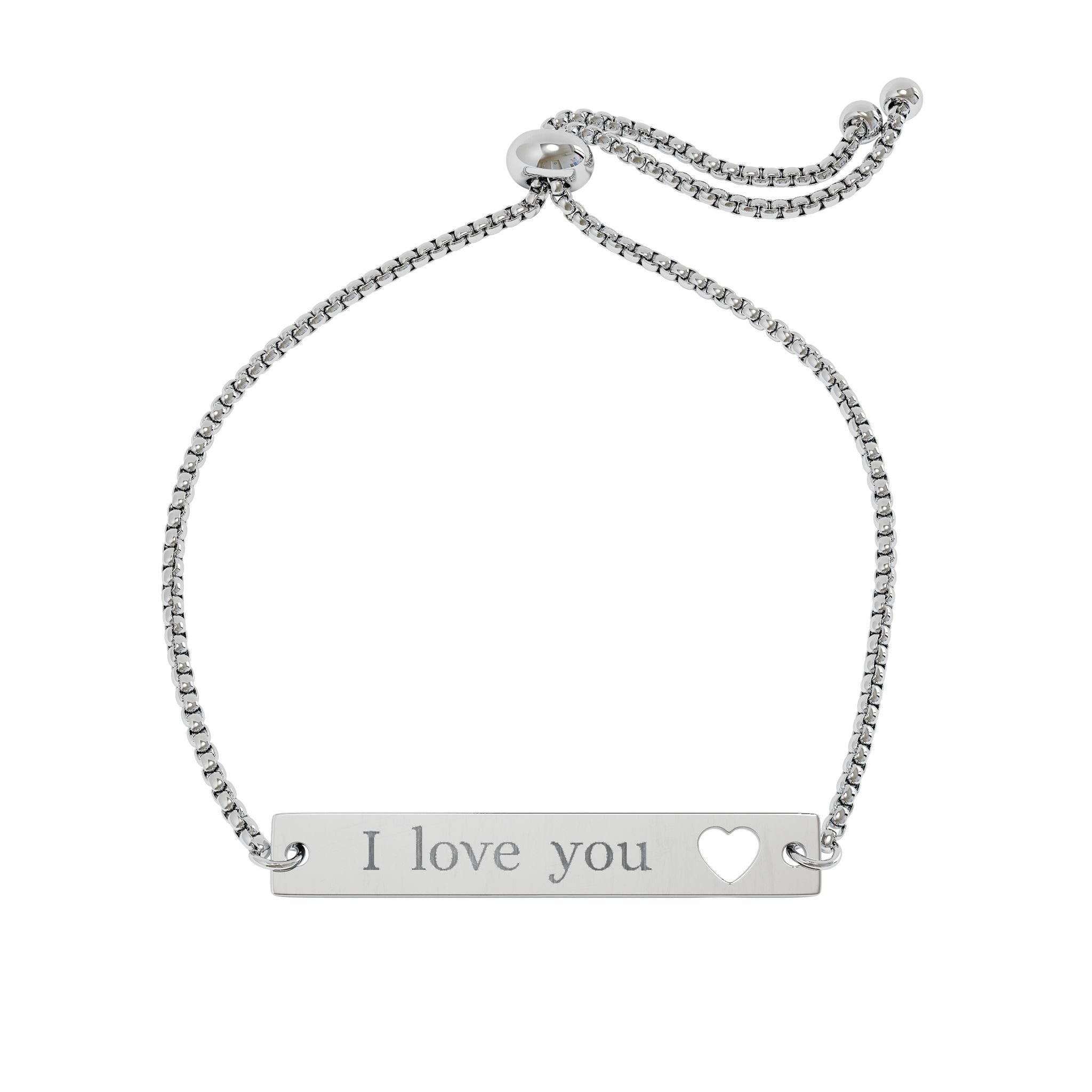 Engravable Heart Bar Bracelet – Adjustable "I love you" Personalized Jewelry