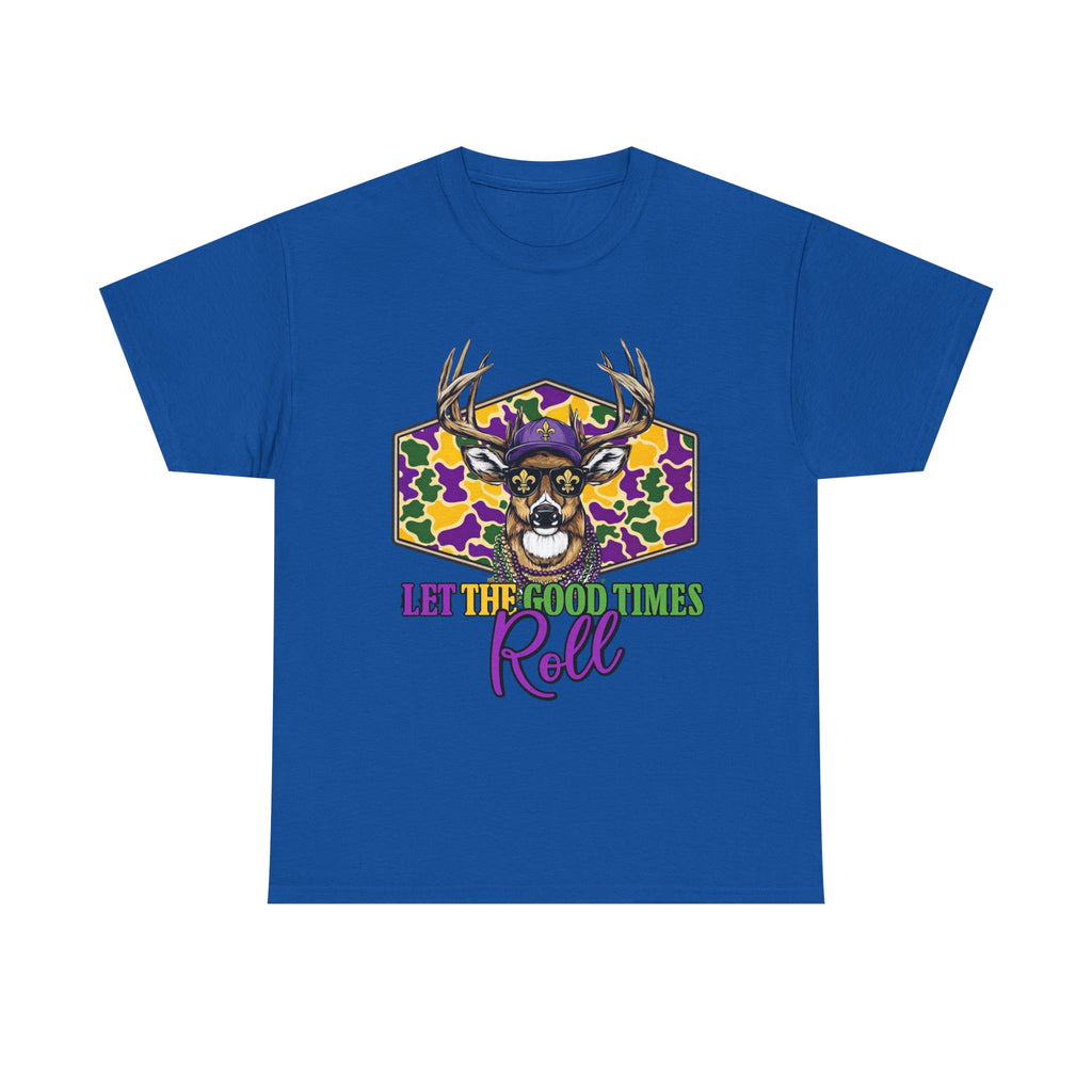 Mardi Gras Deer Tee — "Let the Good Times Roll" Cajun Party T-Shirt