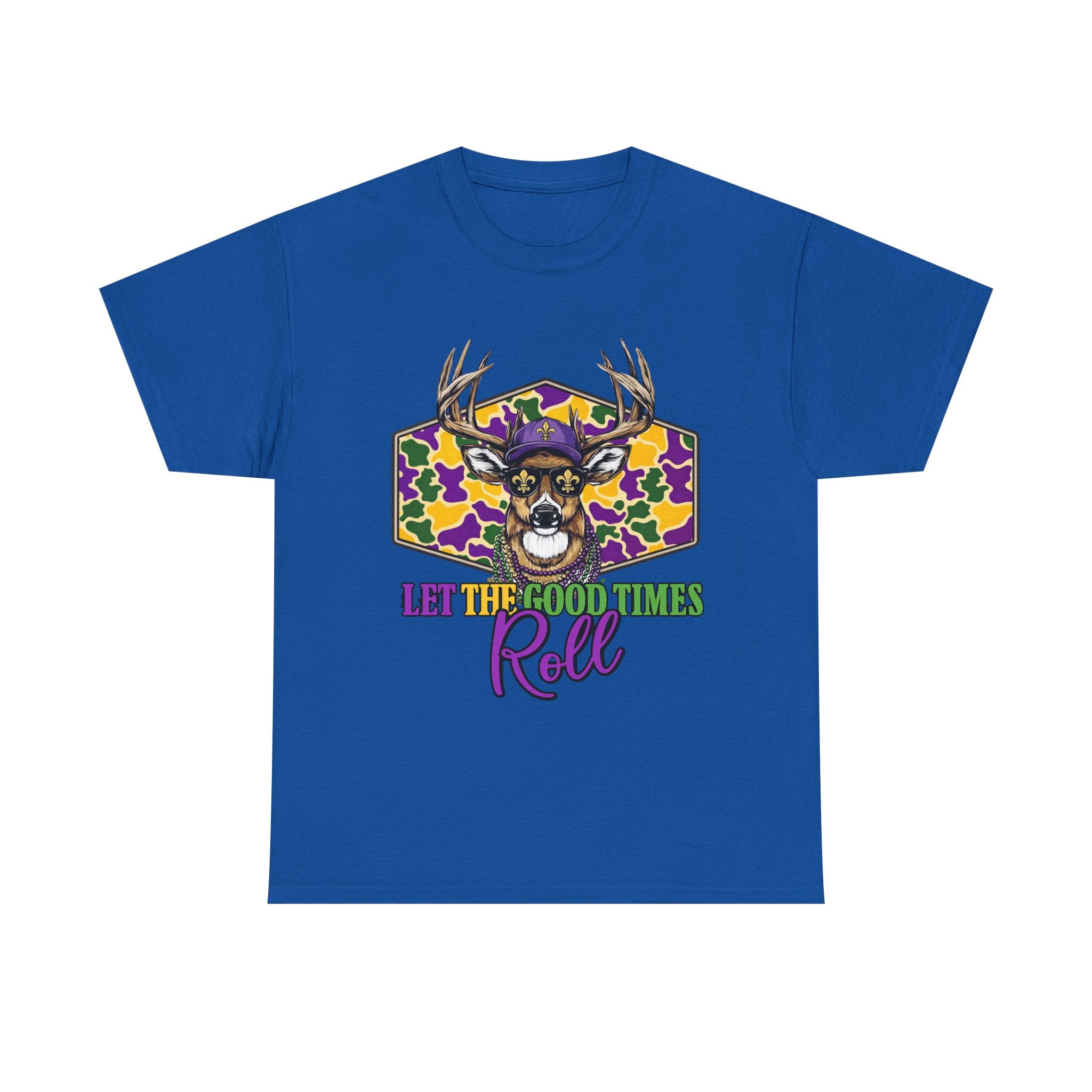 Mardi Gras Deer Tee — "Let the Good Times Roll" Cajun Party T-Shirt