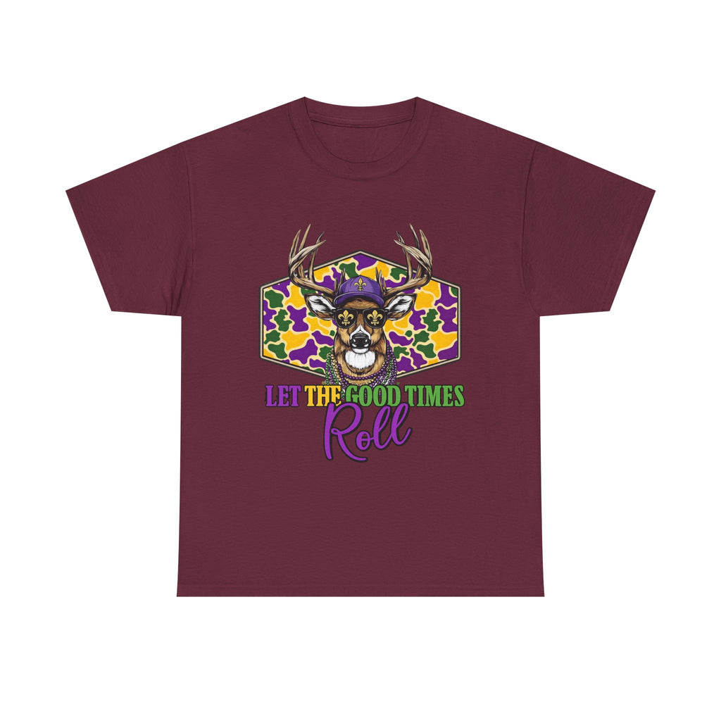 Mardi Gras Deer Tee — "Let the Good Times Roll" Cajun Party T-Shirt