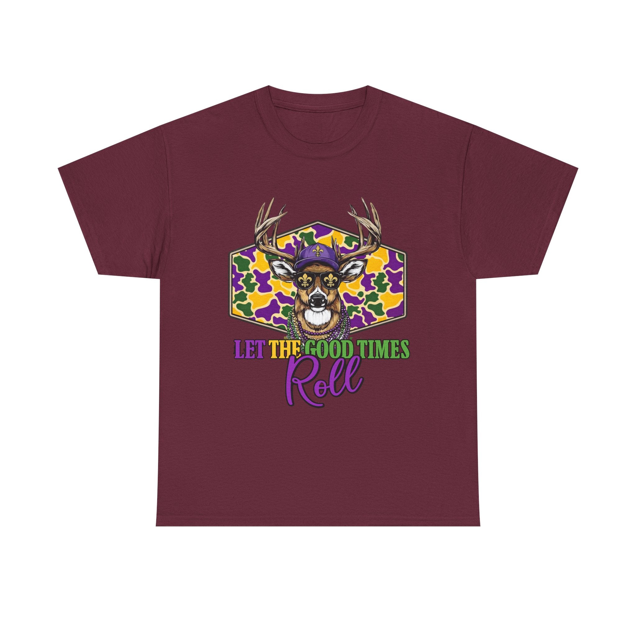 Mardi Gras Deer Tee — "Let the Good Times Roll" Cajun Party T-Shirt