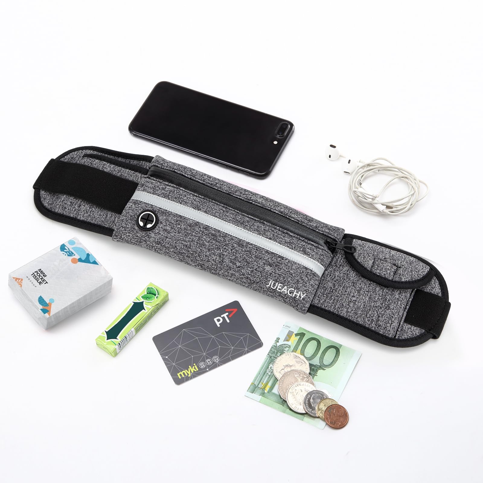 Jueachy Running Belts for Women Waterproof Fanny Pack Running Waist Pouch Phone holder Adjustable Sports Money Belt with Headphone Port