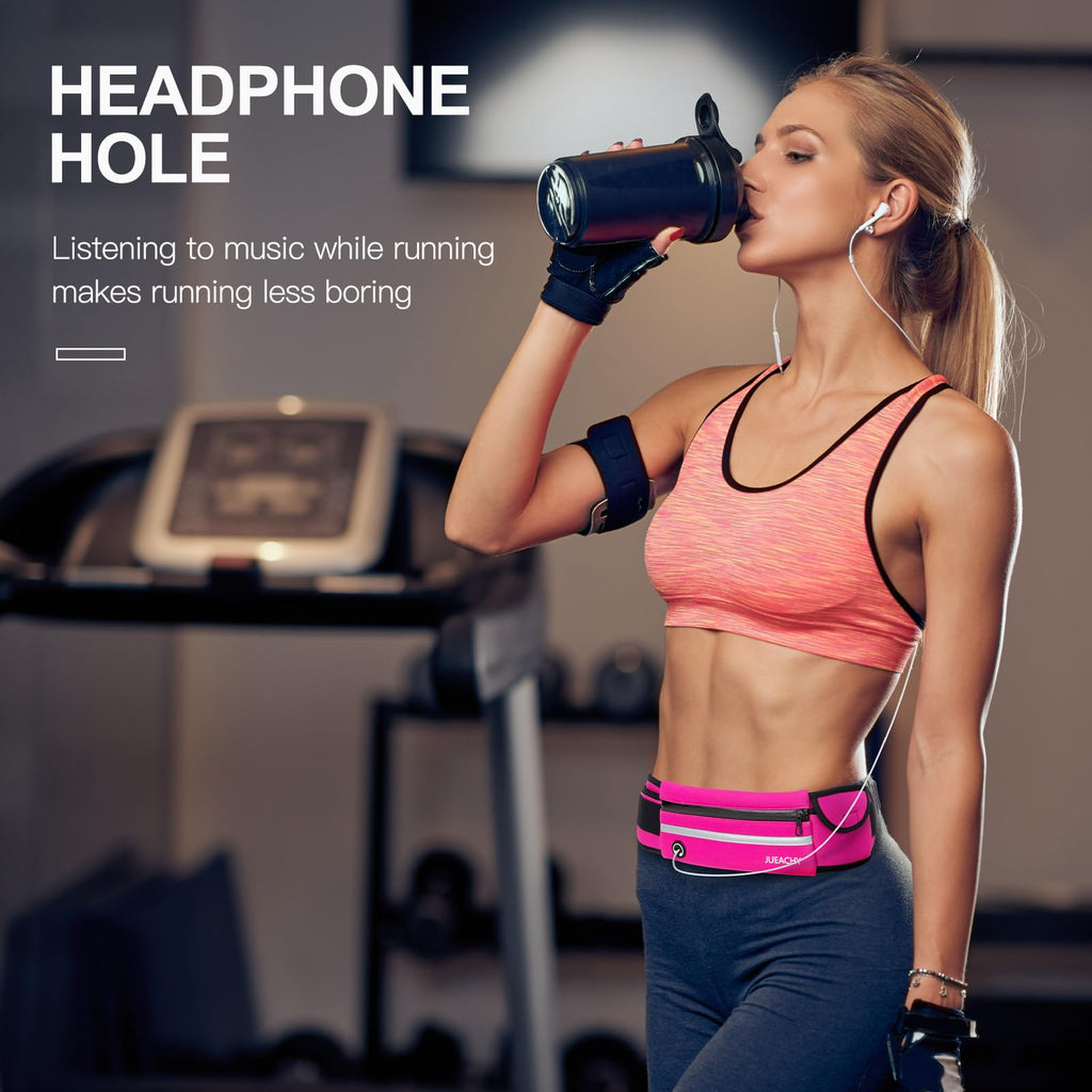 Jueachy Running Belts for Women Waterproof Fanny Pack Running Waist Pouch Phone holder Adjustable Sports Money Belt with Headphone Port