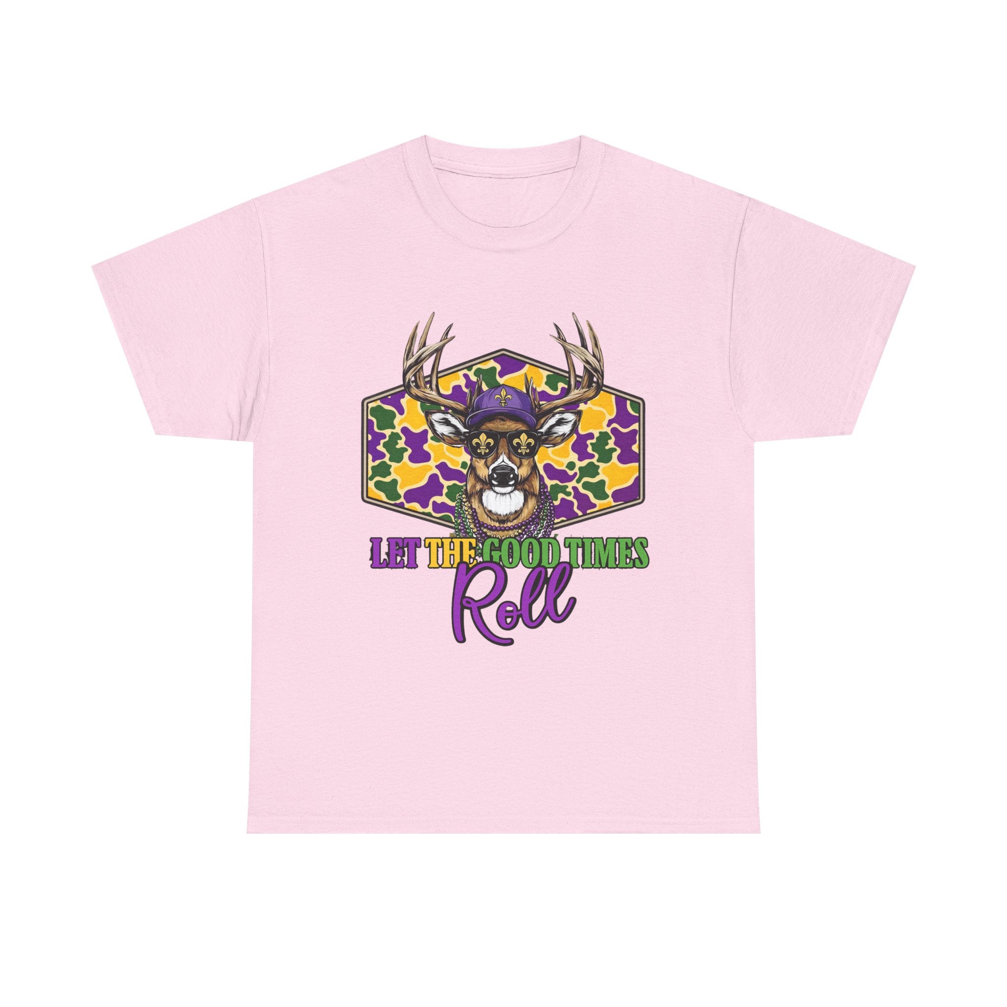 Mardi Gras Deer Tee — "Let the Good Times Roll" Cajun Party T-Shirt