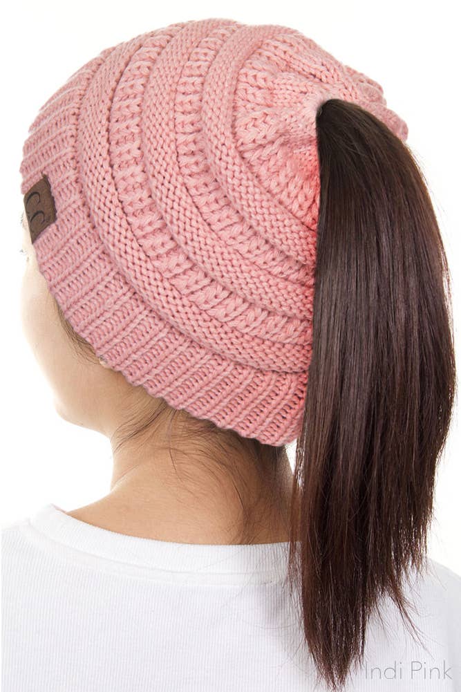 Solid Color Ponytail Messy Bun Beanie