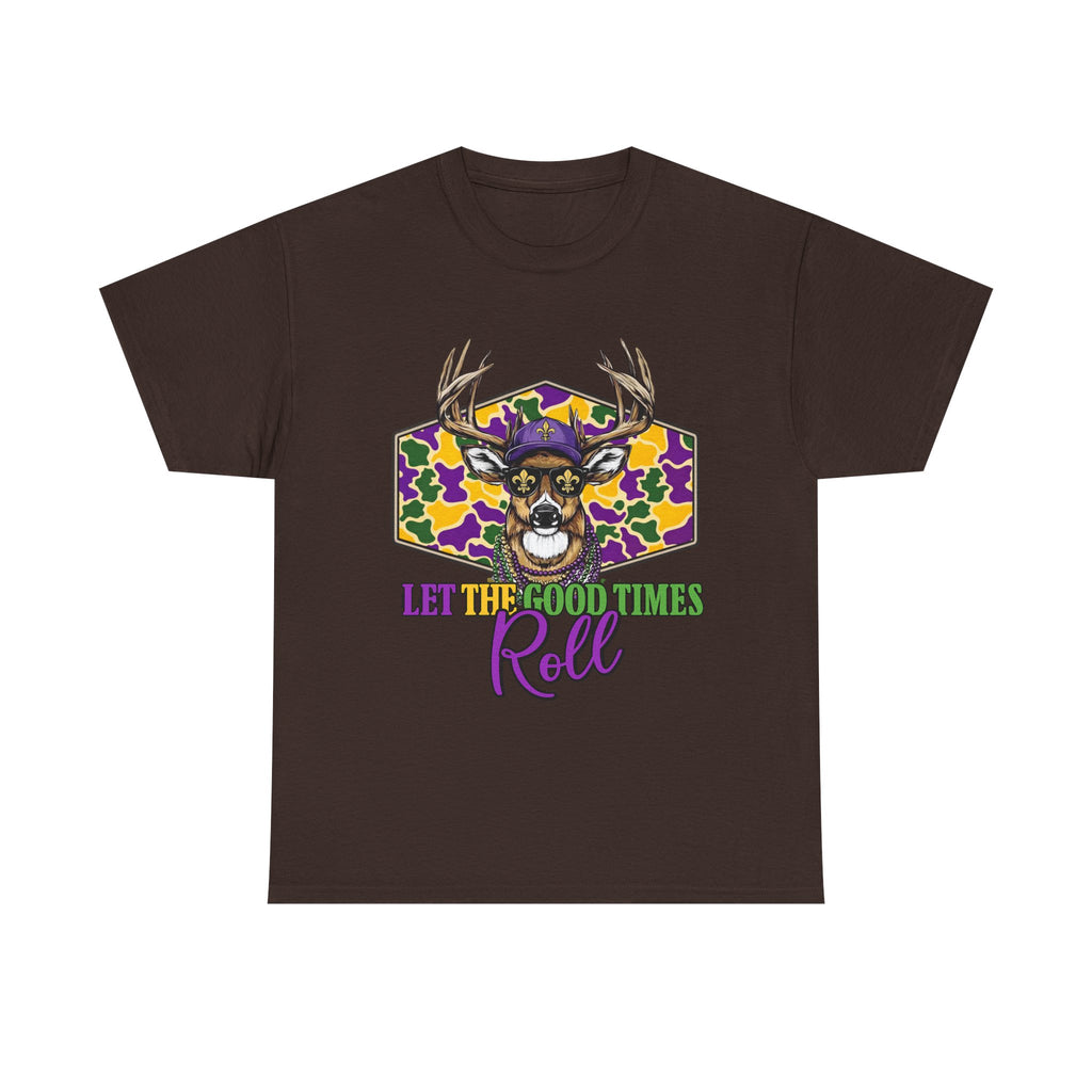 Mardi Gras Deer Tee — "Let the Good Times Roll" Cajun Party T-Shirt