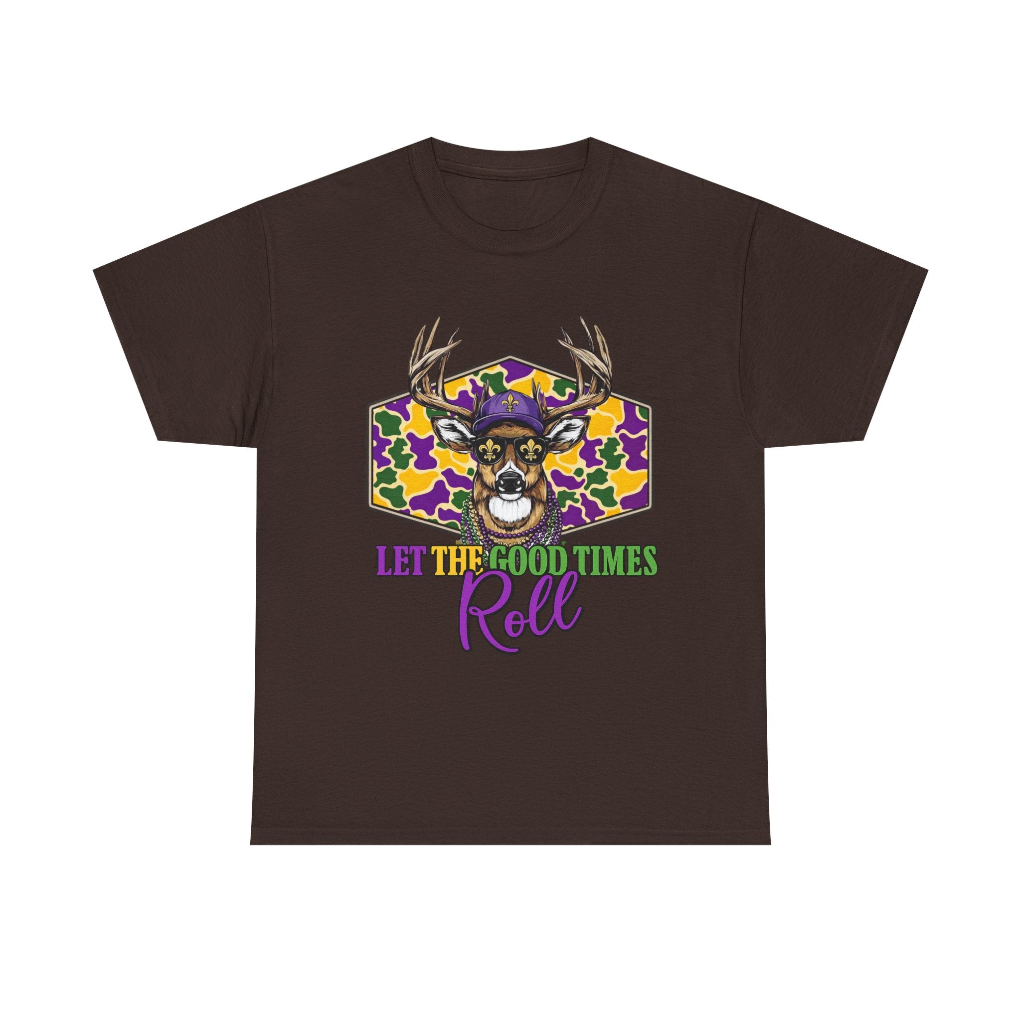 Mardi Gras Deer Tee — "Let the Good Times Roll" Cajun Party T-Shirt
